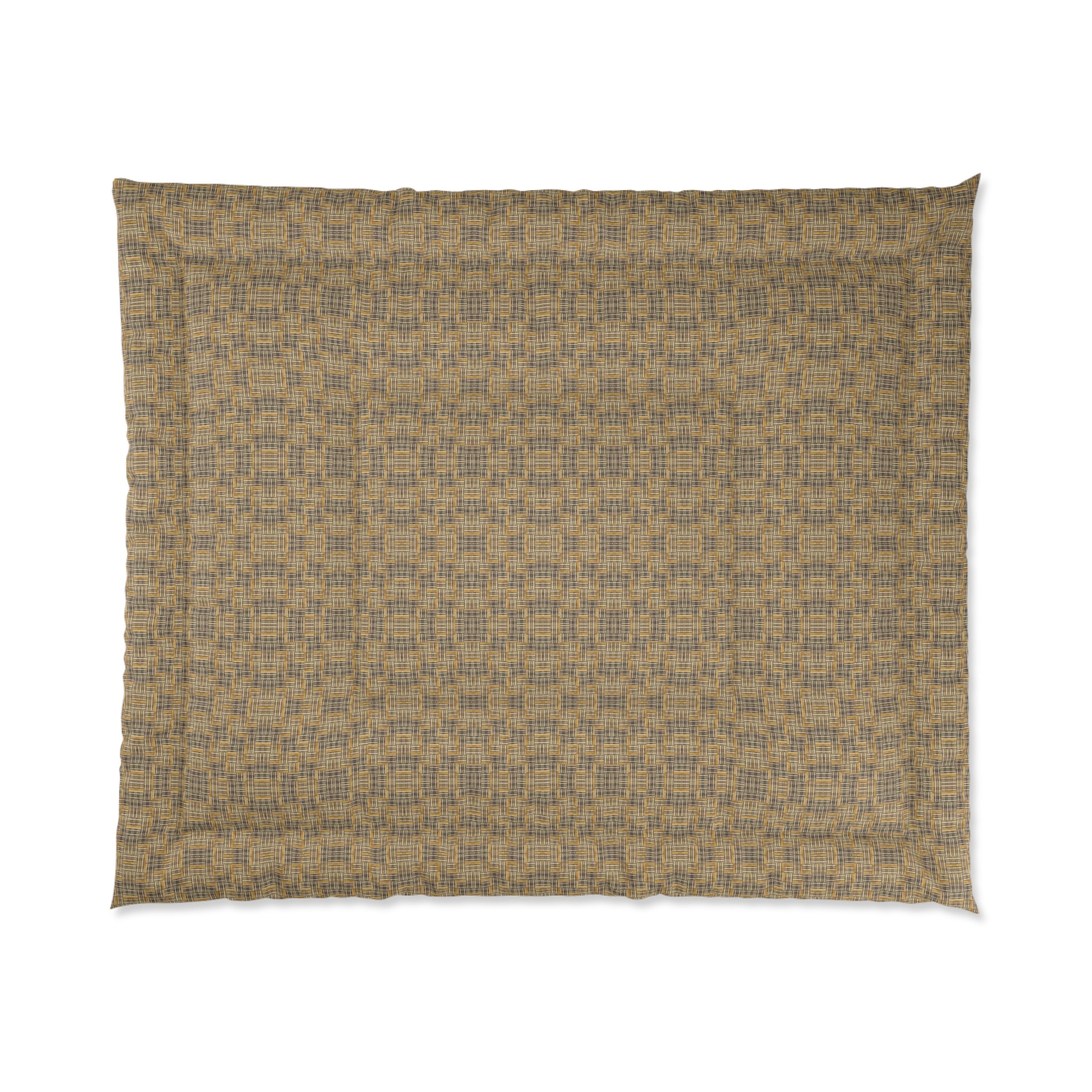 "All Things Fall Apart" Woven Plaid Comforter — Rustic Brown Geometric Check Bedding