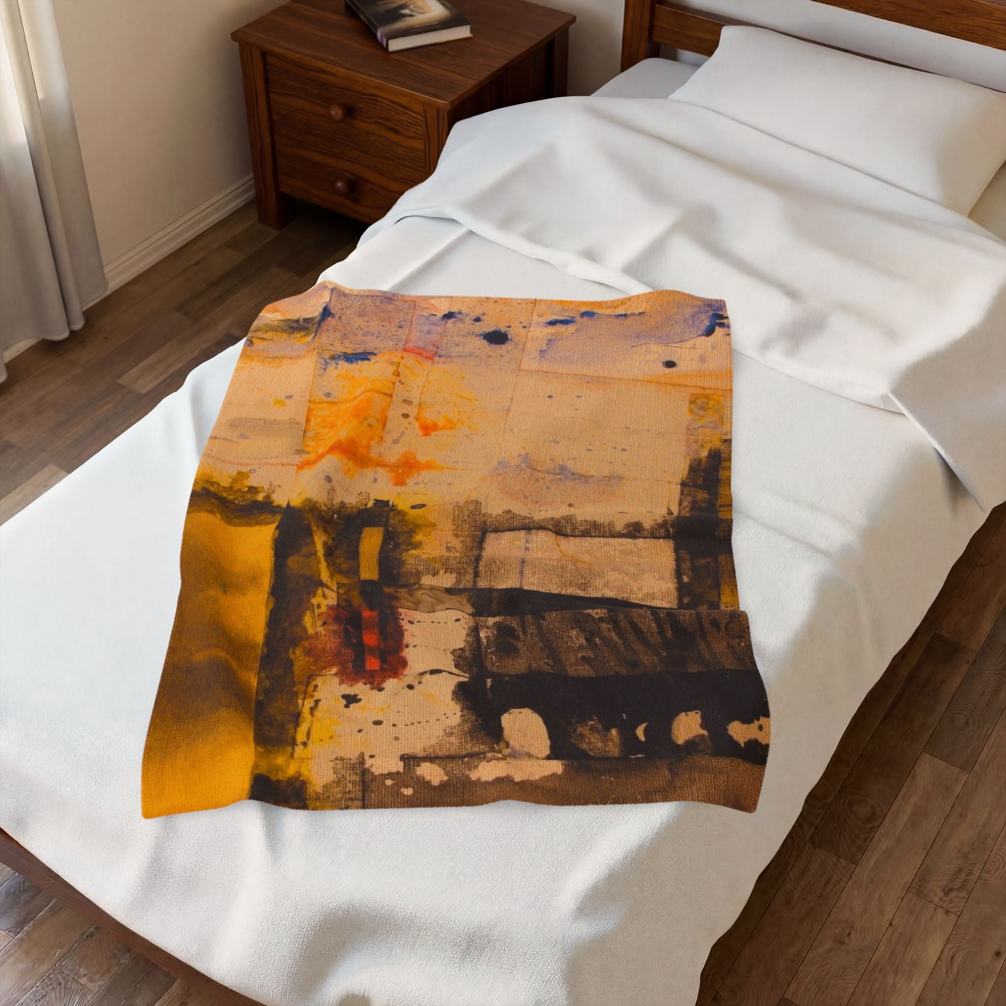 "Dance in the Rain" Acrylic Abstract Painting - Velveteen Plush Blanket — Warm Contemporary Art Throw