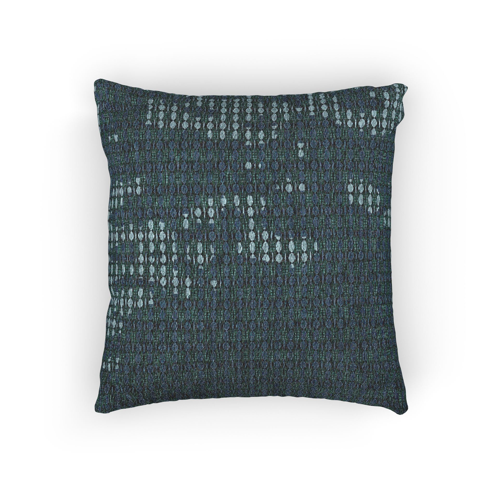 "Where Are We Going?" Woven Texture Throw Pillow — Teal Grid Boho Decorative Cushion