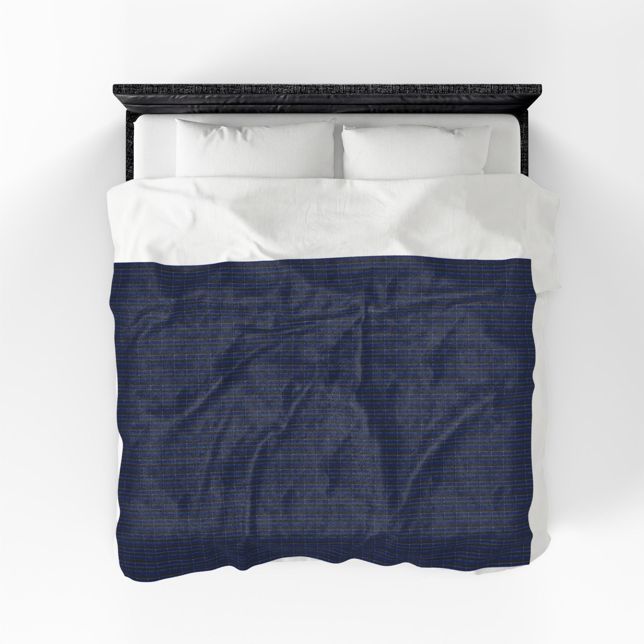"Mississippi Midnight" Plush Blanket — Navy Blue and Black Textile Pattern Windowpane Plaid Velveteen Throw