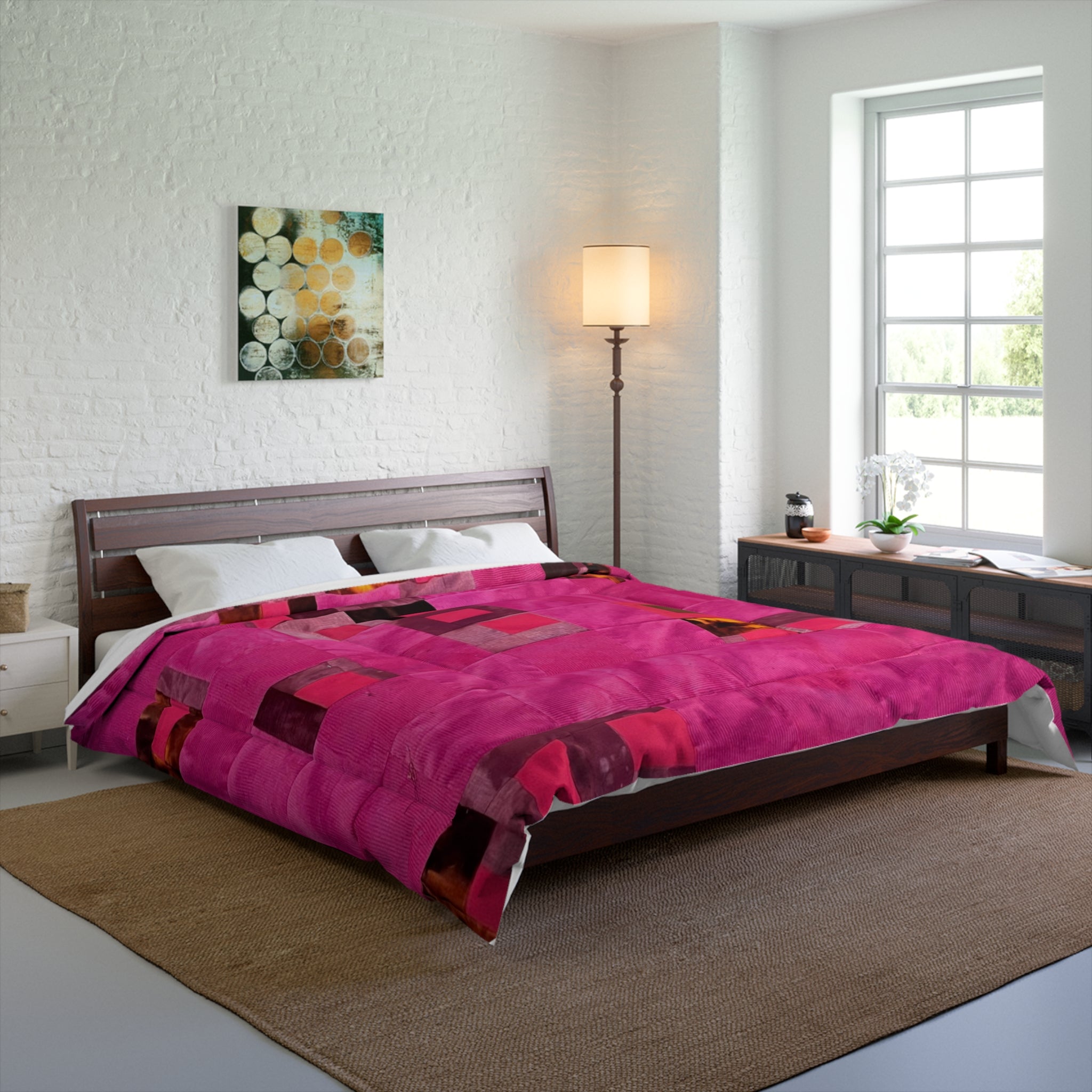 "Lela" Pink Geometric Comforter — Modern Patchwork Duvet Cover