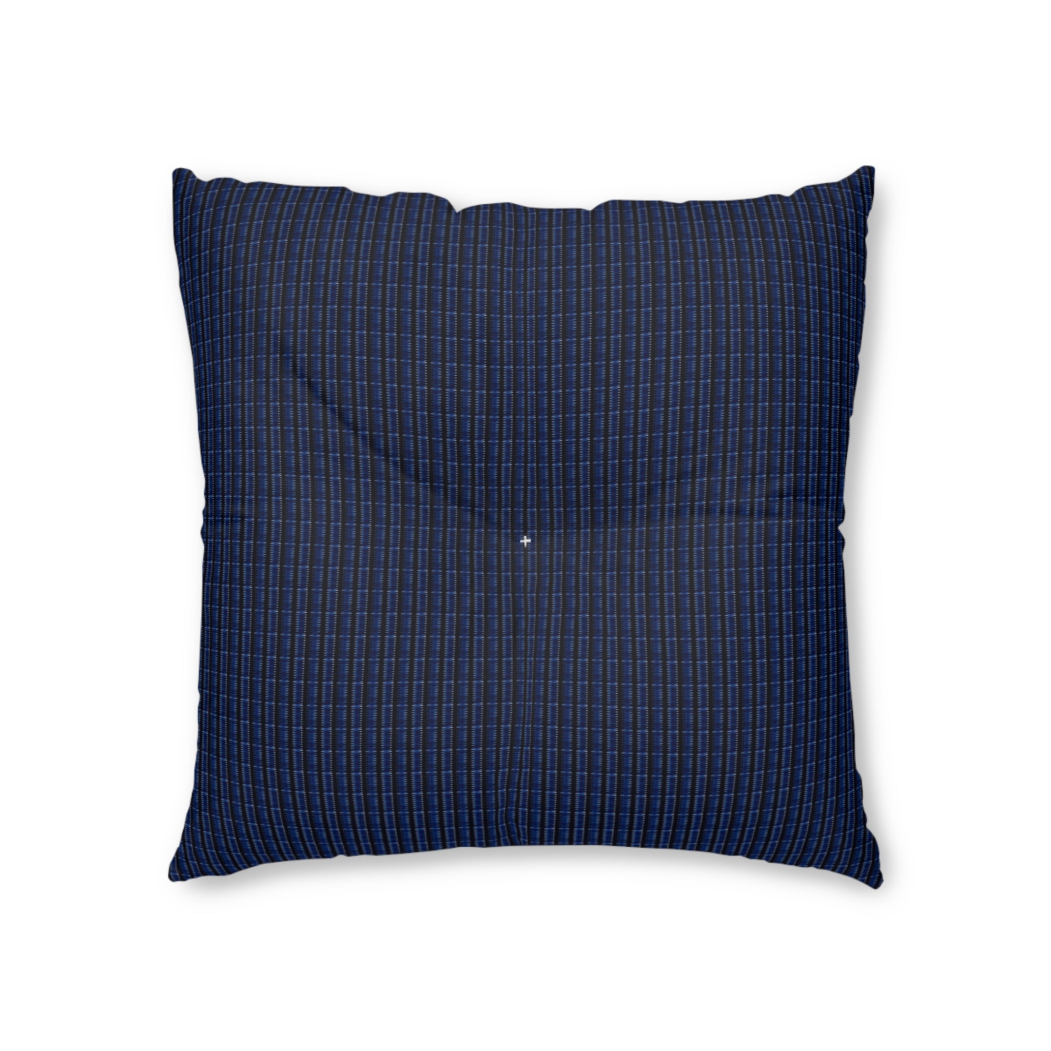 "Mississippi Midnight: Lovely Banjo Blues" Black and Navy Plaid Tufted Floor Pillow — Cozy Square Accent Cushion