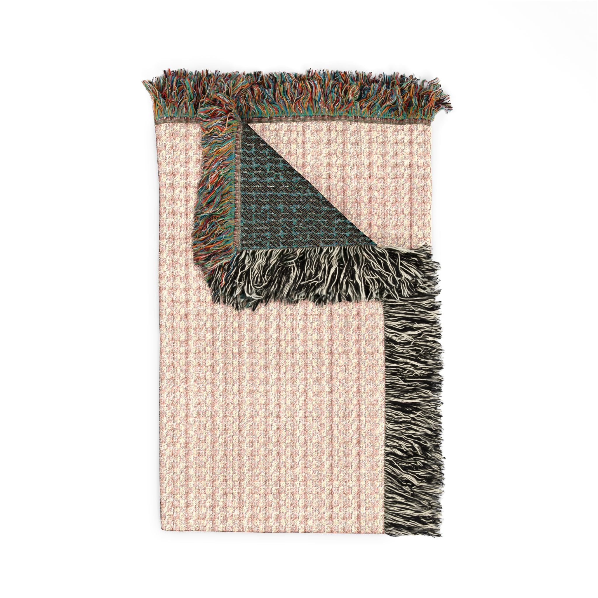 "Grandma Rose" Woven Blanket — Reversible Pink Blush & Charcoal Plaid Throw, Cozy Home Decor Gift