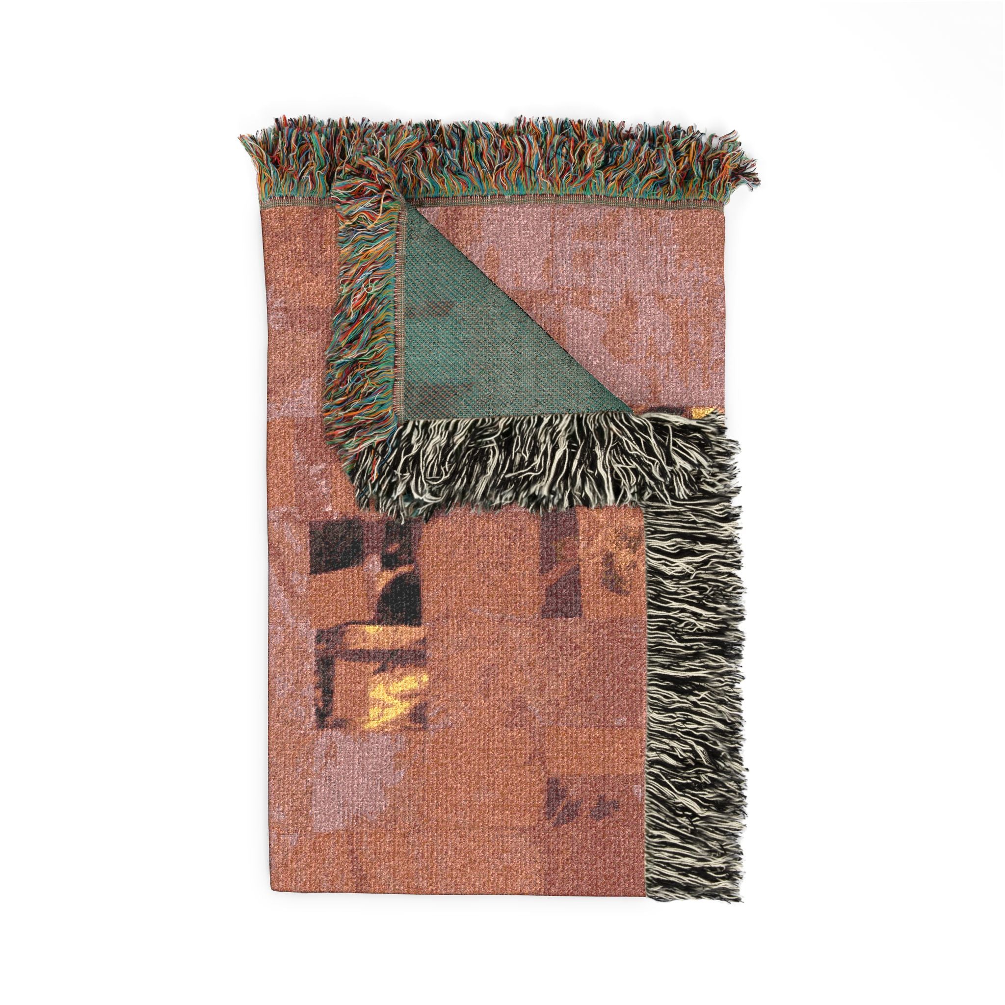 "Lela Lela" Pink, Orange, and Yellow Quilted Textile, Woven Blanket — Abstract Geometric Throw Blanket, Modern Retro Patchwork Design