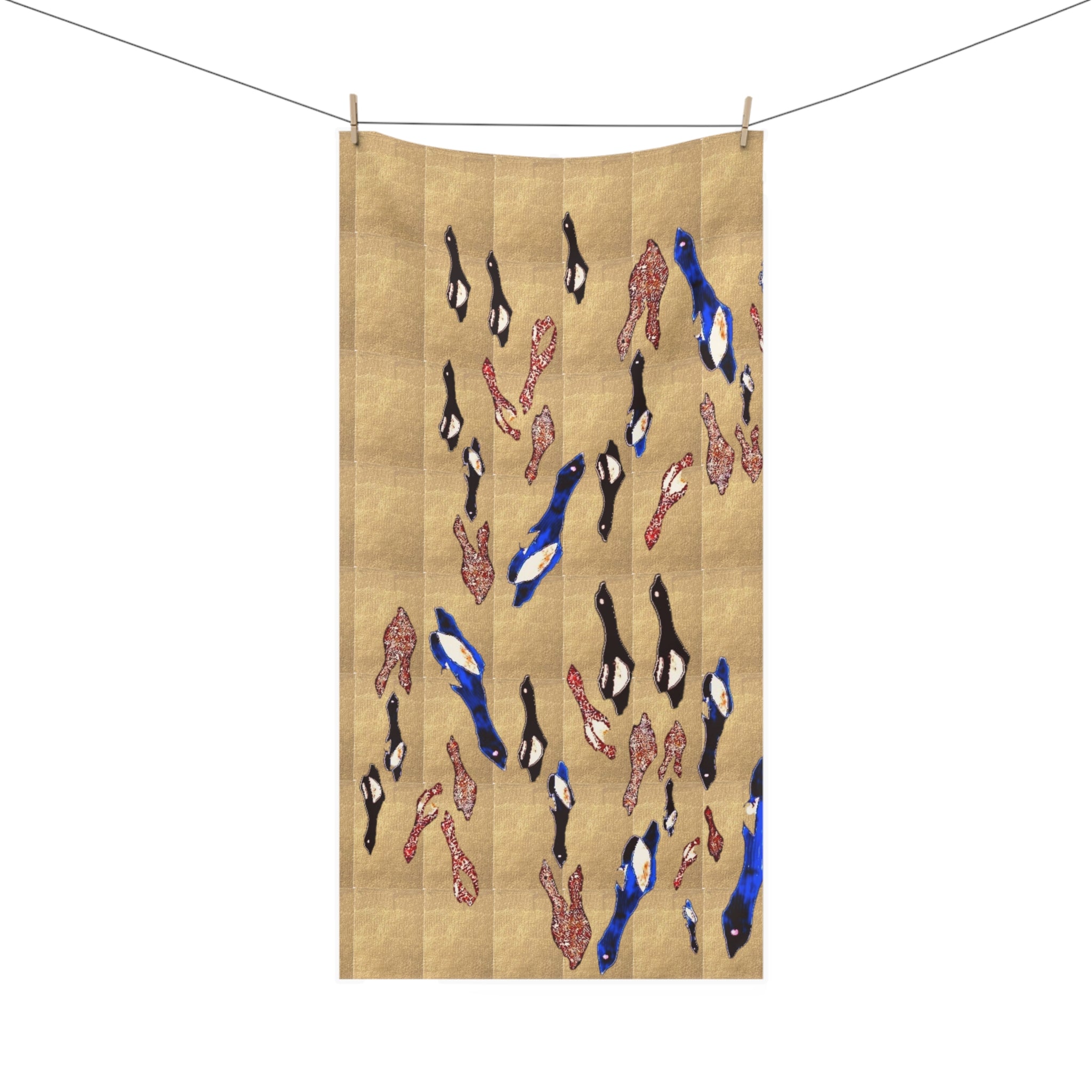 "Fly Me to the Moon" Plush Beach Towel — Abstract Tapestry Bird Print on Gold