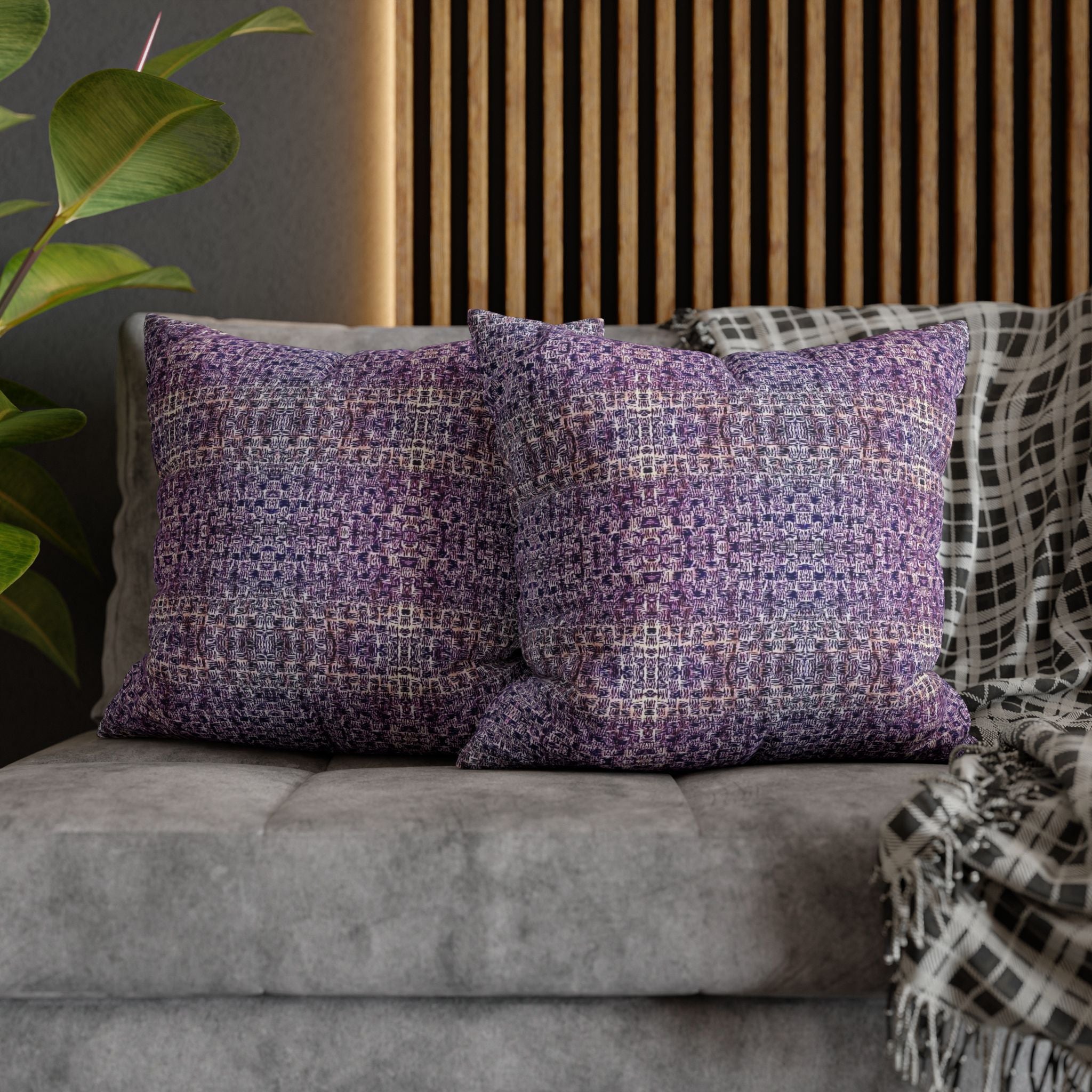 "Pauline, My Love" Blue and Purple Mosaic Decorative Pillowcase — Abstract Geometric Throw Pillow Cover