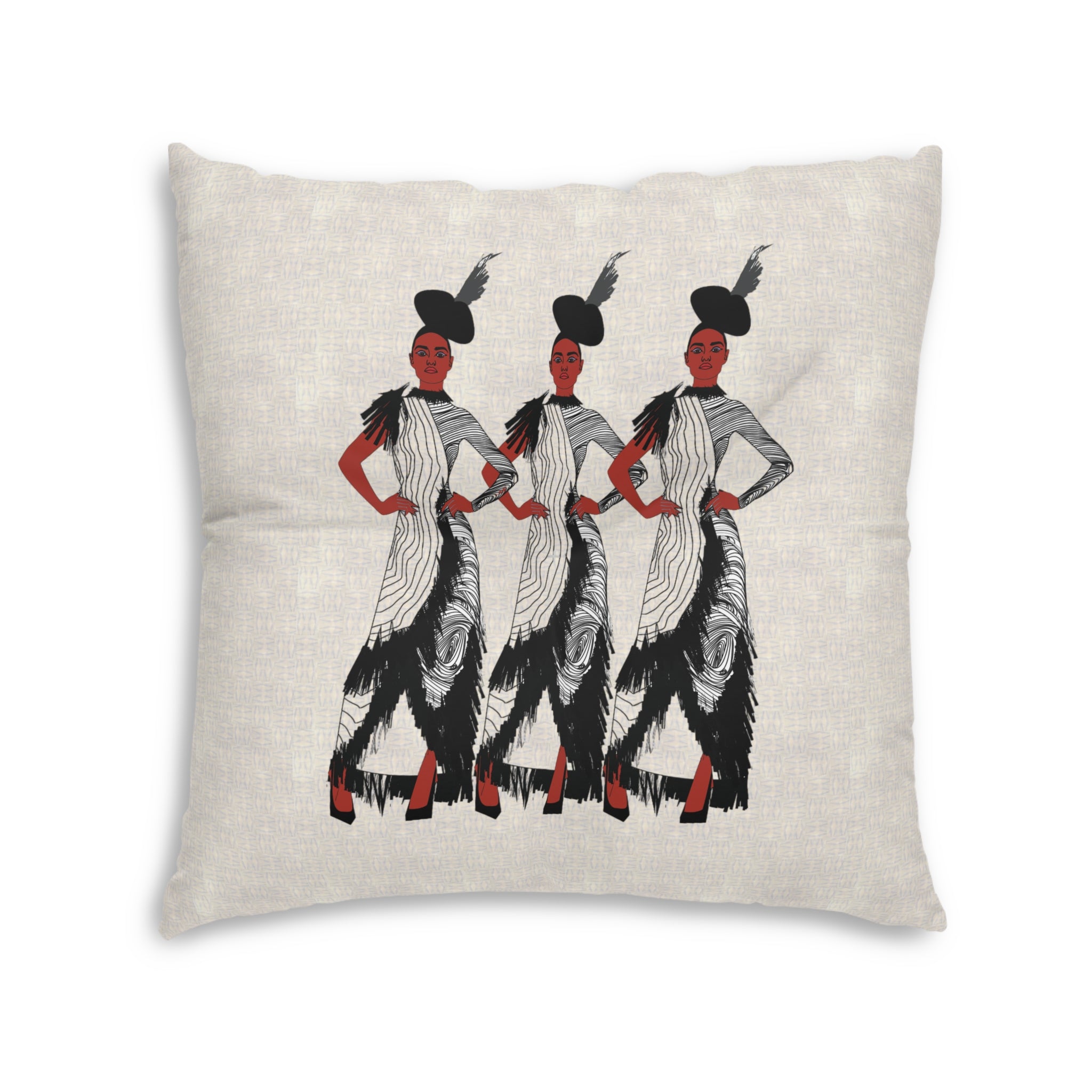 "Fierce Honey" Black Art Deco Vintage Flapper Trio Tufted Floor Pillow