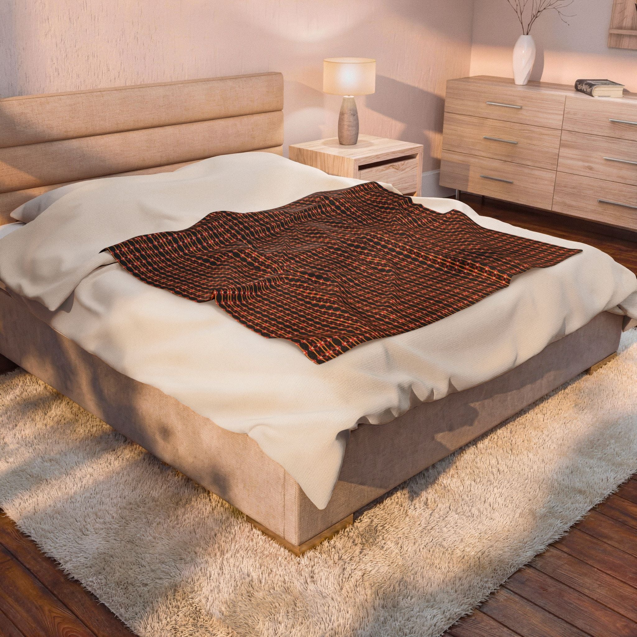 "Native America Now" Plaid Cozy Throw Blanket — Rustic Red & Brown Velveteen Plush
