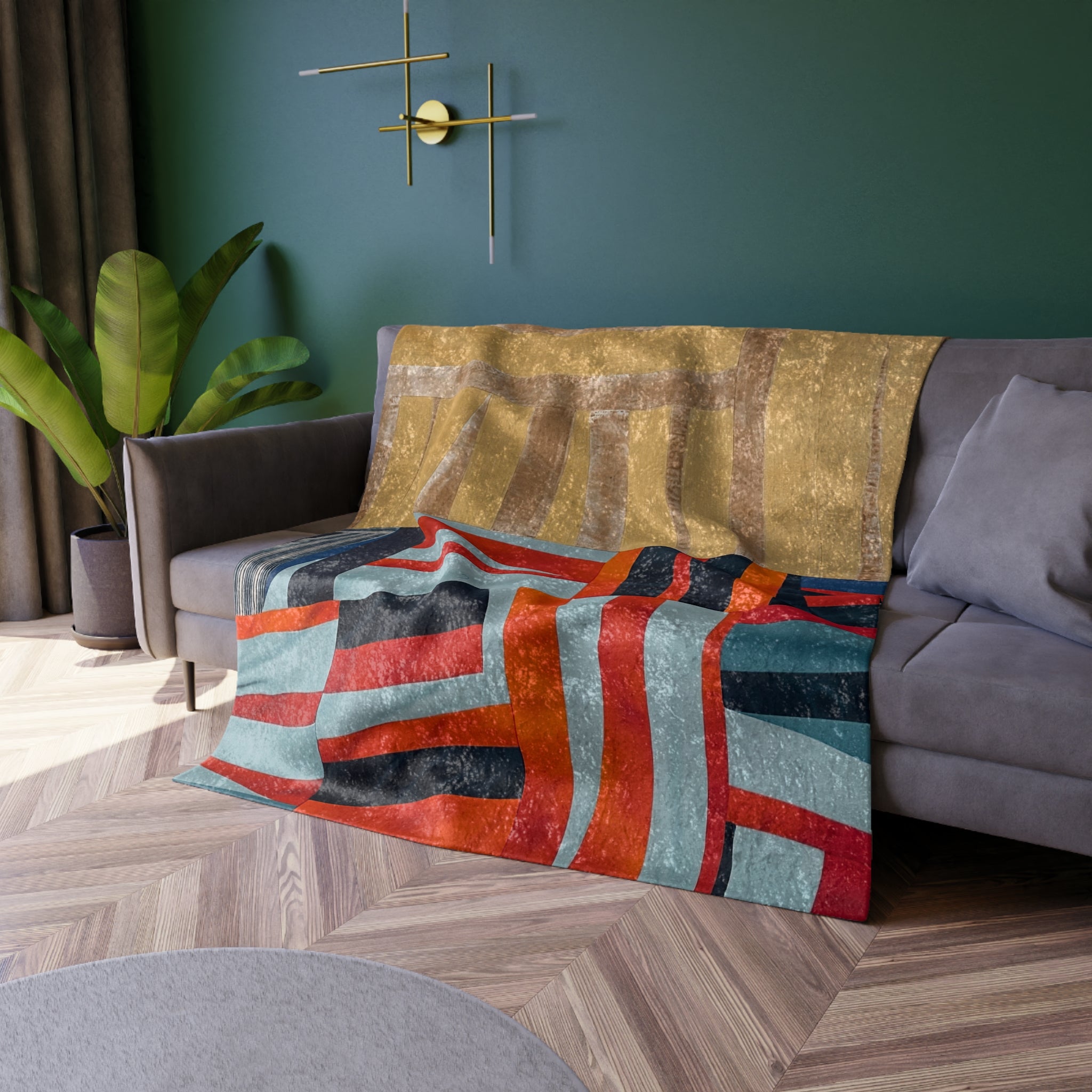"Hannah and Samuel" Crushed Velvet Abstract Geometric Blanket — Luxe Throw for Living Room & Bedroom