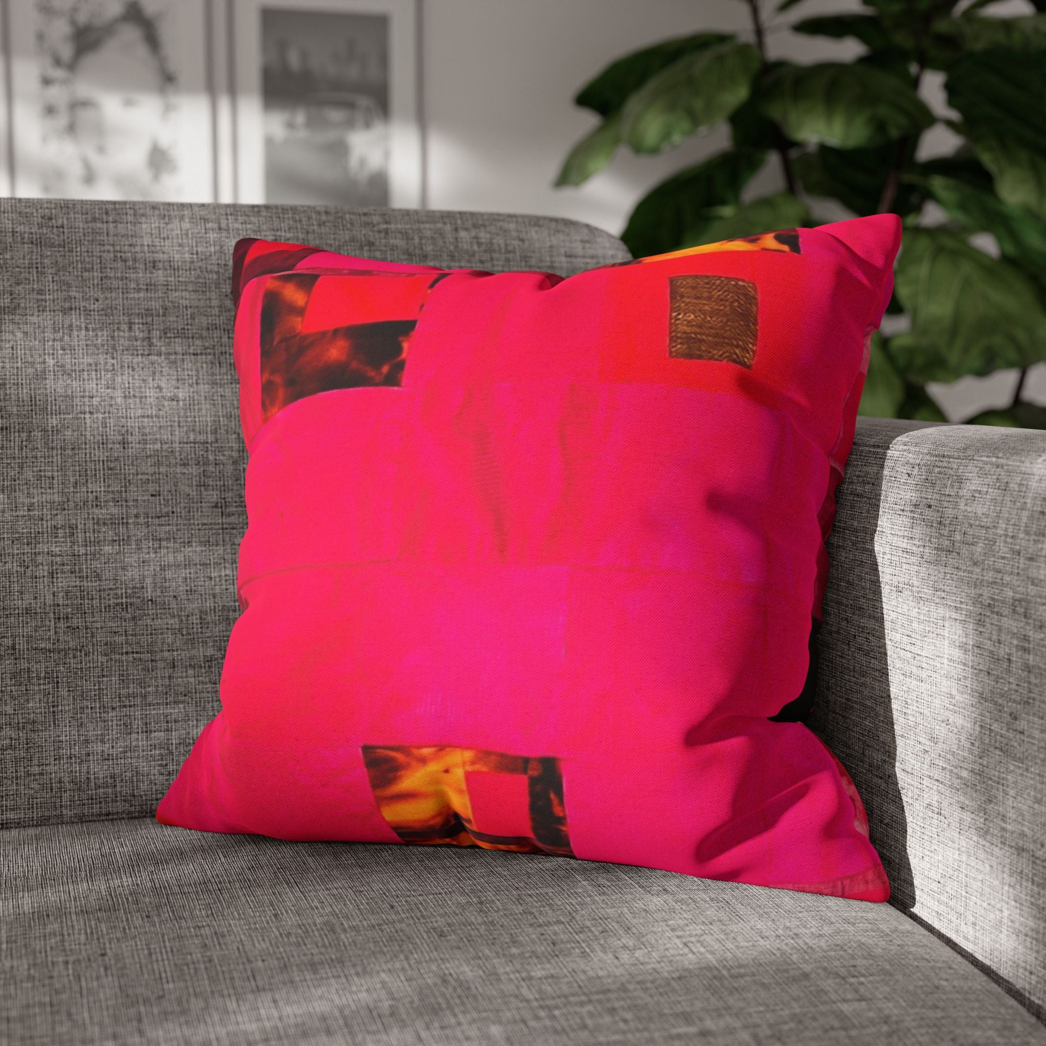 "Lela Lela" Hot Pink Abstract Square Pillowcase — Modern Geometric Decorative Throw Pillow