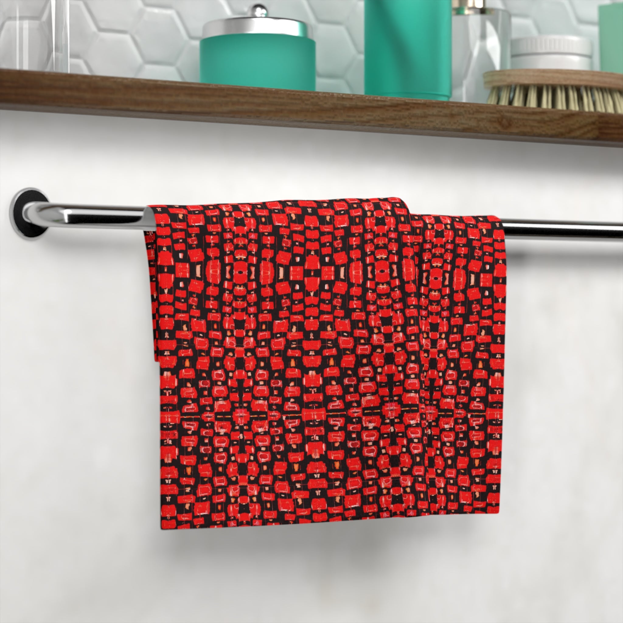 "Japanese Cherry Blossom" Red Mosaic Face Towel