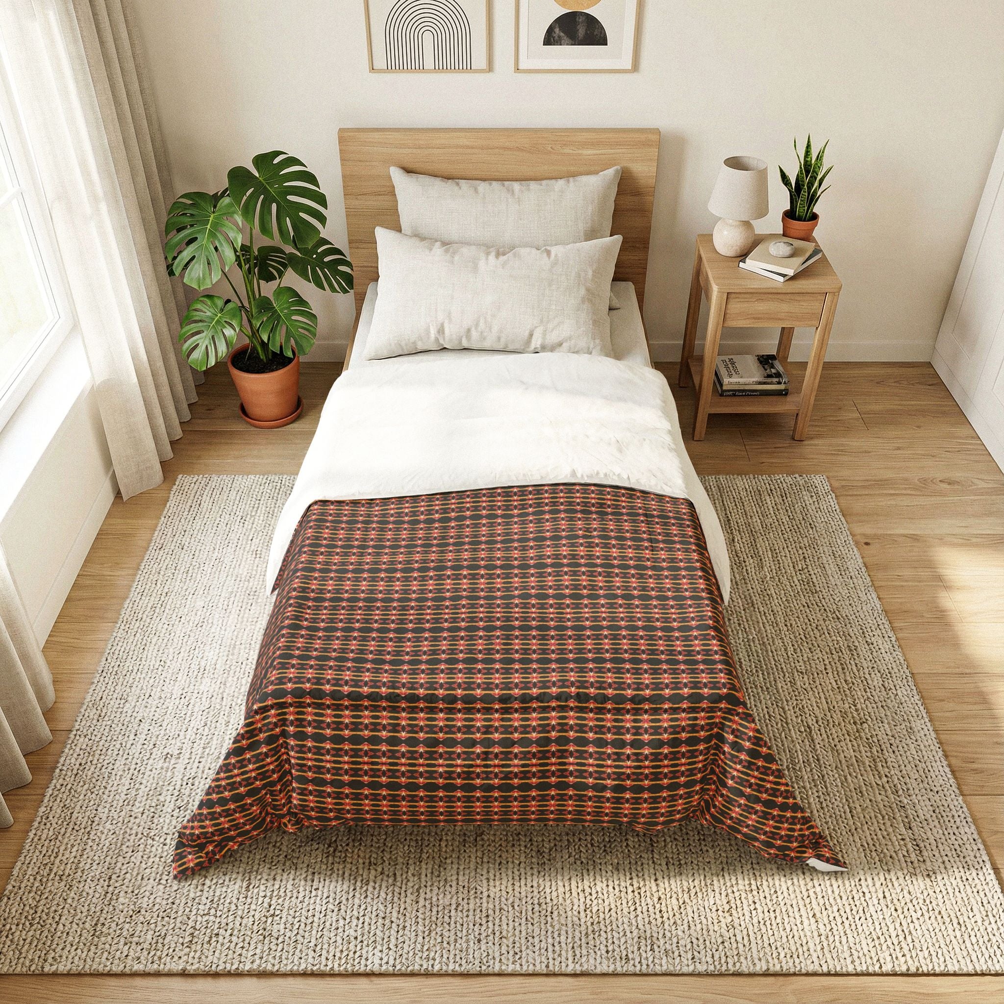"Native America Now" Plaid Cotton Comforter — Rustic Red & Brown Bedspread for Cozy Fall & Cabin Decor