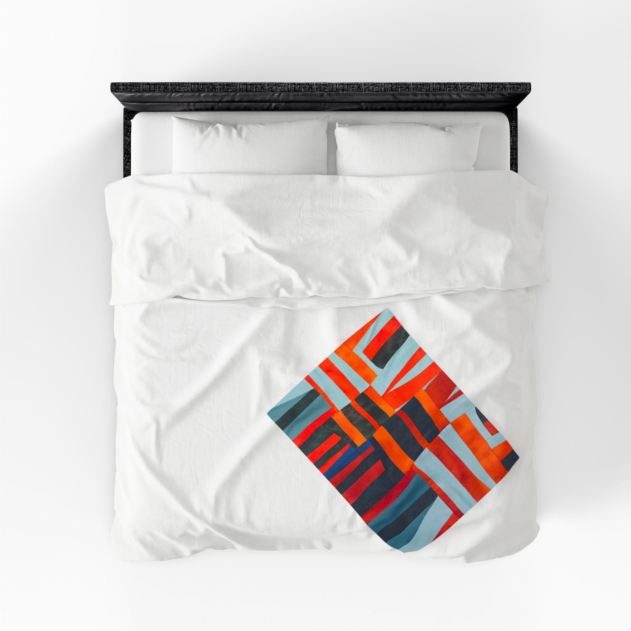 "Samuel" Abstract Geometric Velveteen Plush Blanket – Modern Orange & Blue Throw