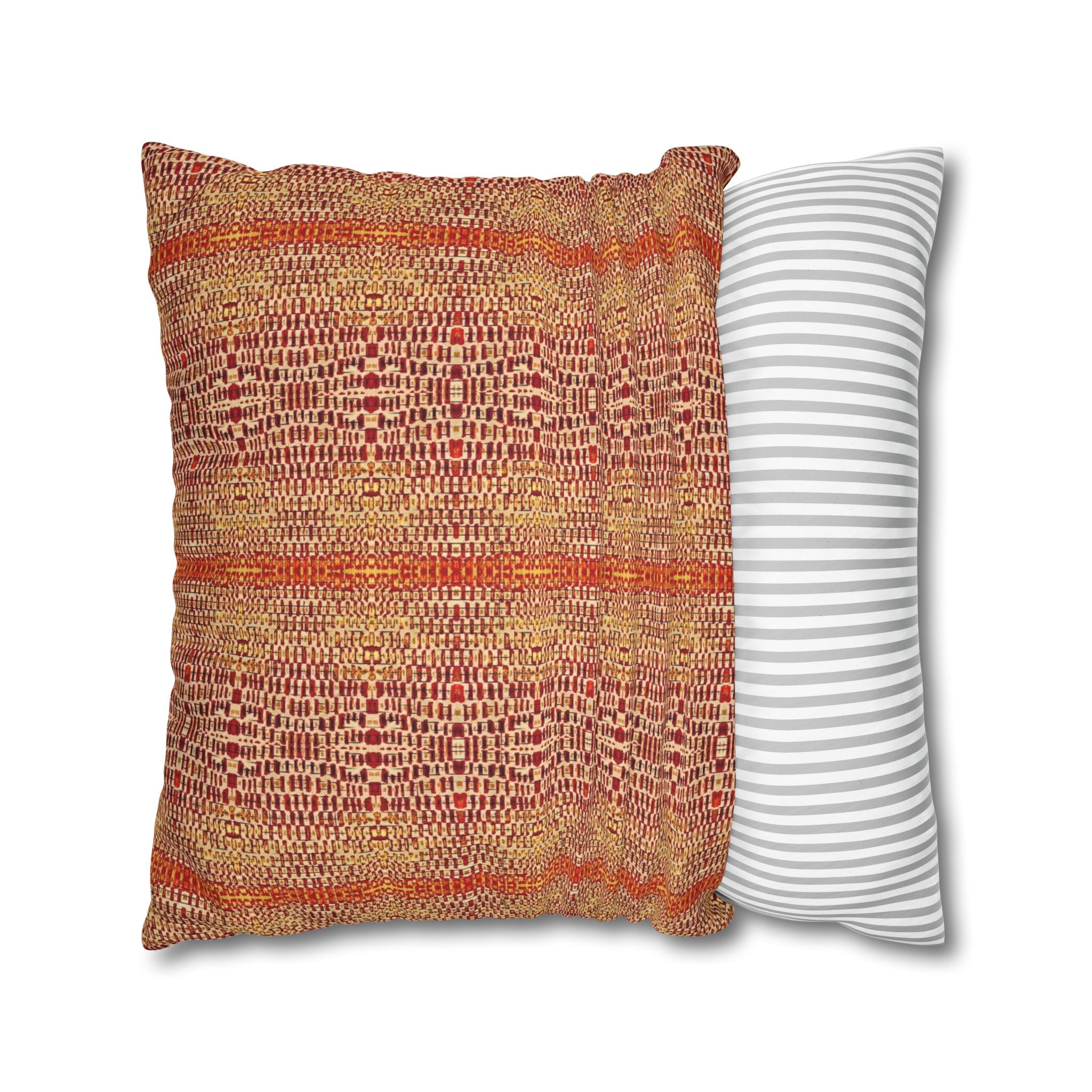 "Queen Mother" Boho Rust Orange Woven Pattern Pillowcase — Decorative Square Throw Pillow Cover