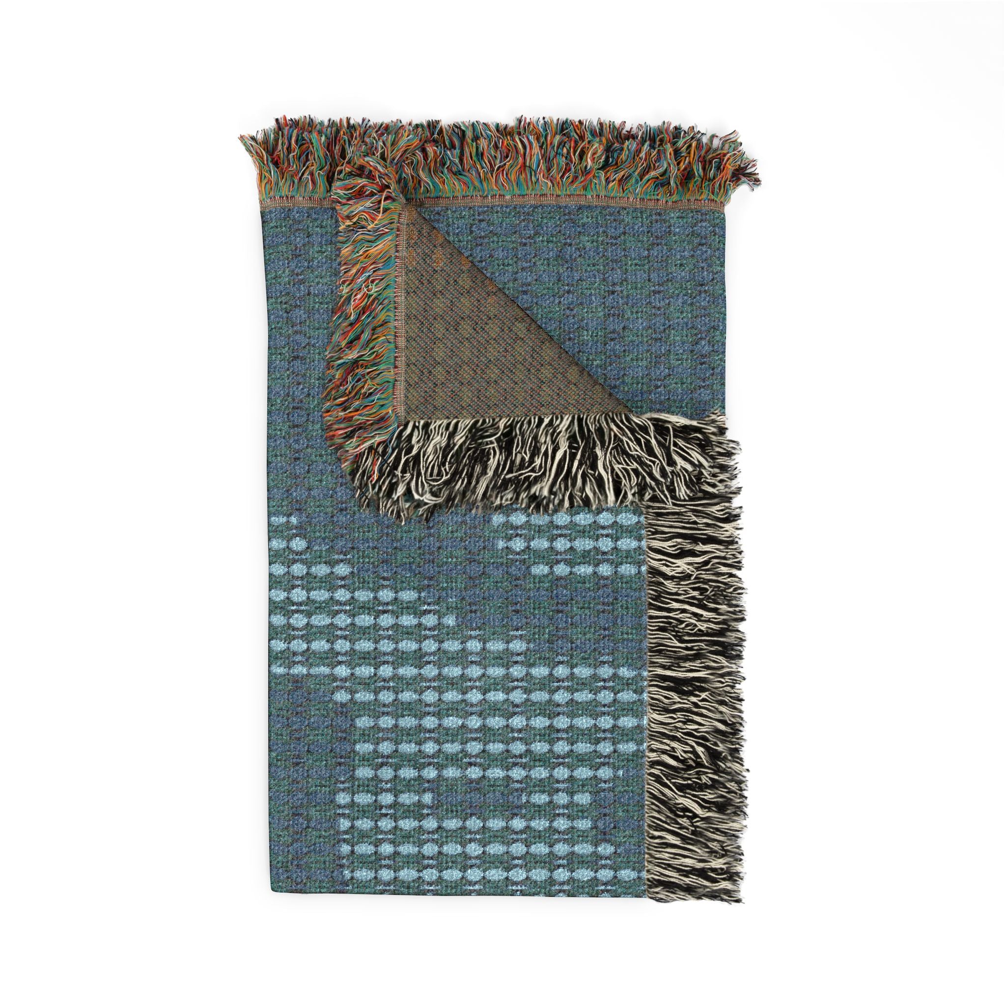 "Where Are We Going?" Woven Textile, Blue and Green Blanket