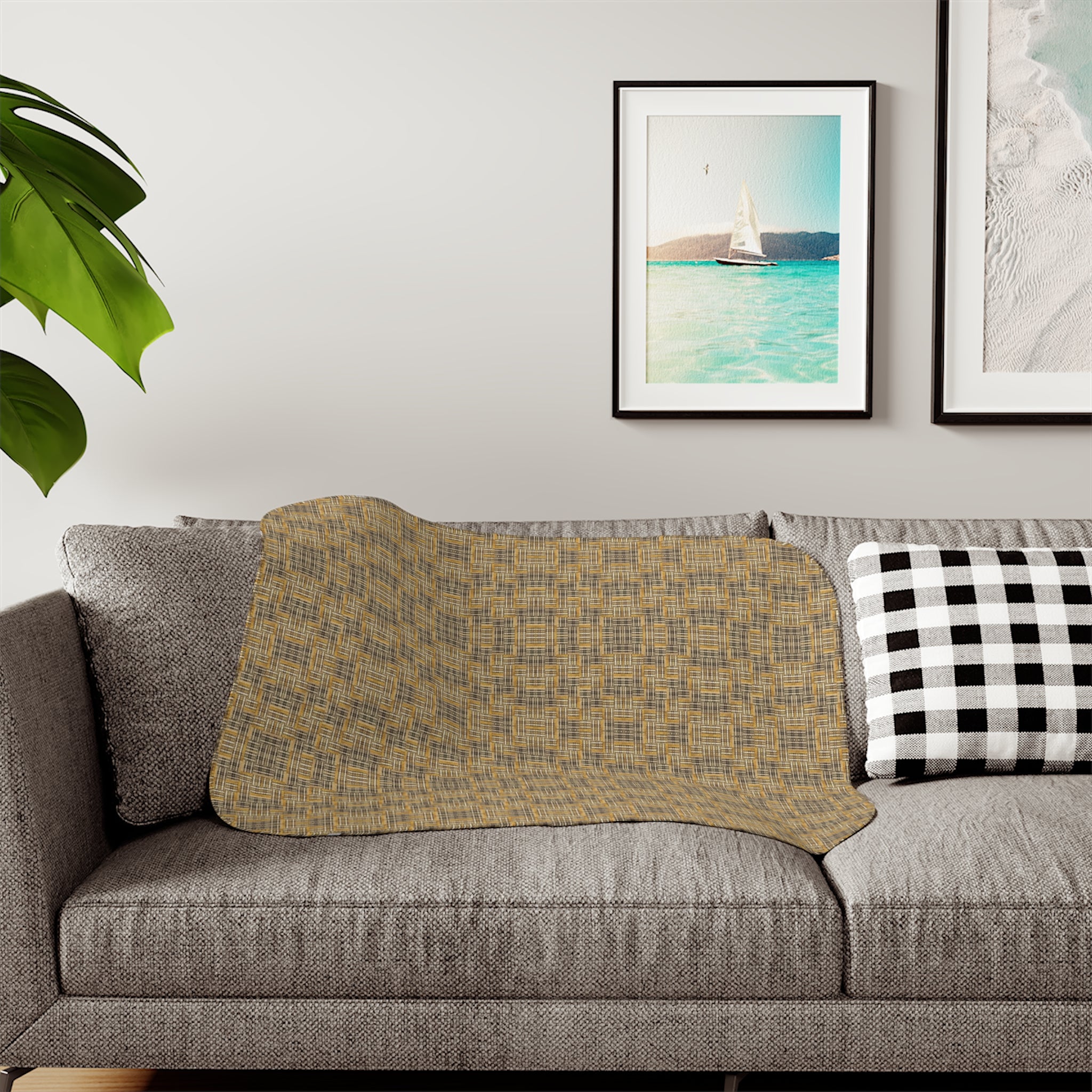 "All Things Fall Apart" Cozy Neutral Sherpa Blanket – Reversible Beige Plaid & Faux-Sherpa Throw