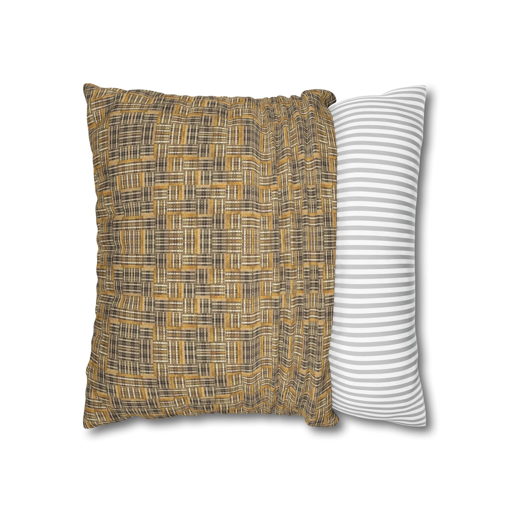 "All Things Fall Apart" Brown, Bronze, and Green Woven Textile Rustic Decorative Pillowcase