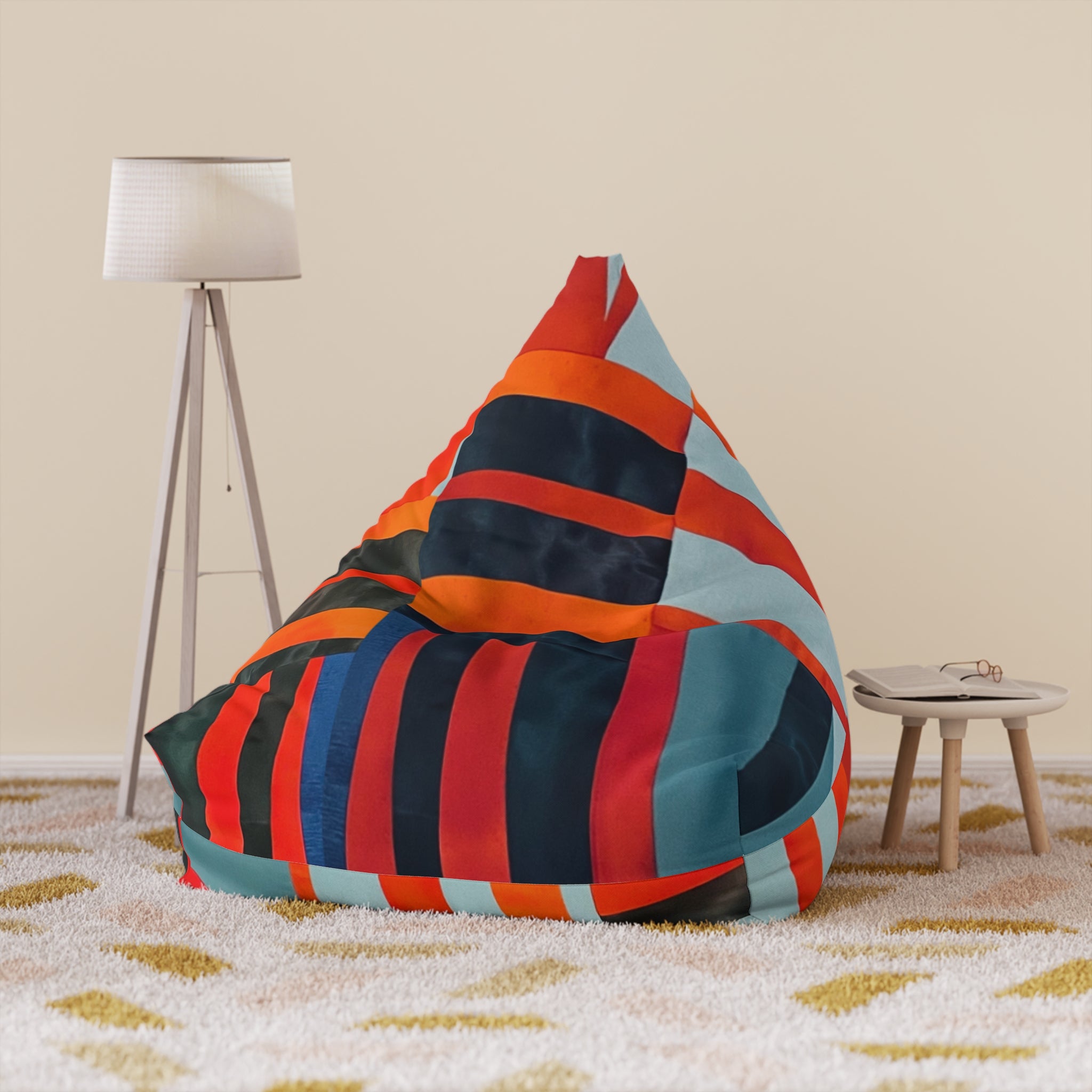 Abstract Stripe Bean Bag Cover — Bold Retro Orange & Teal Pattern