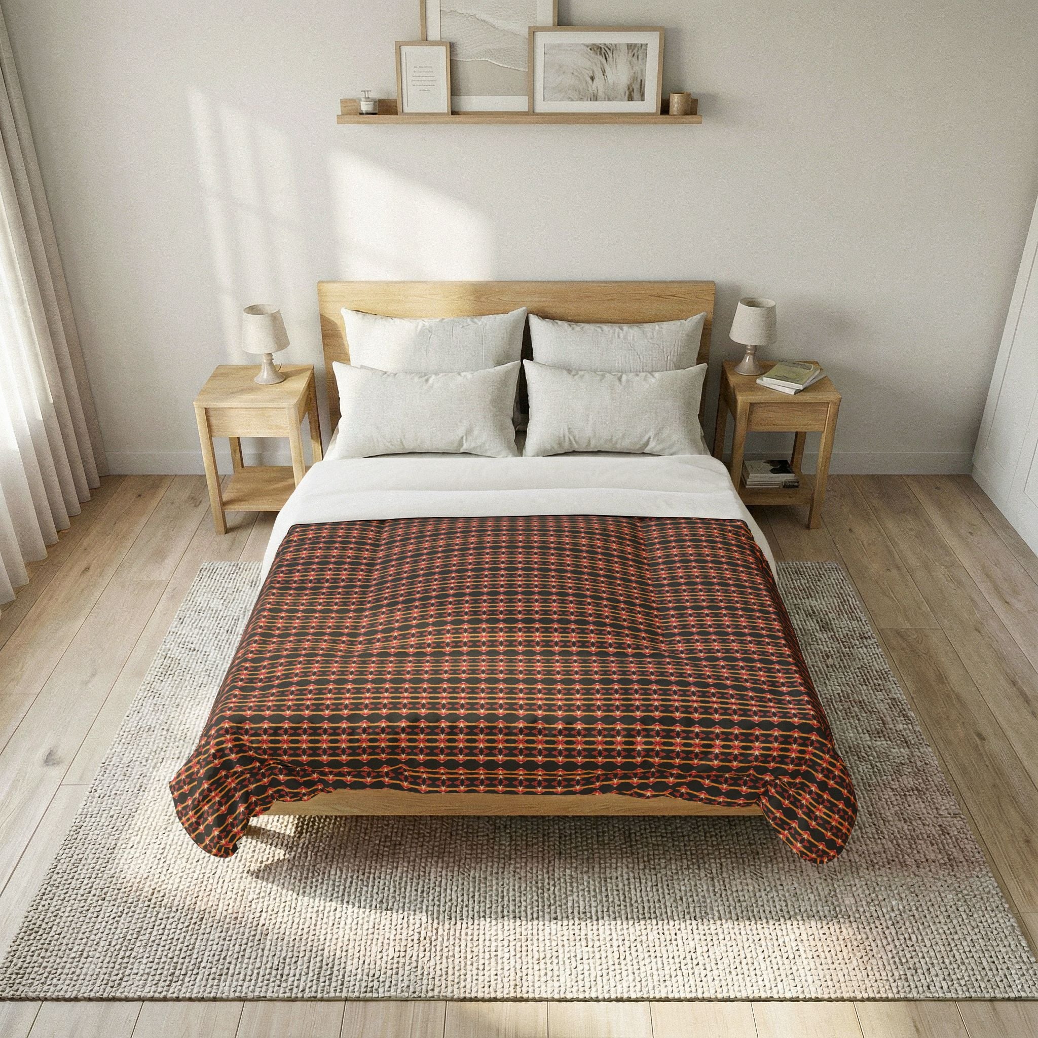 "Native America Now" Plaid Cotton Comforter — Rustic Red & Brown Bedspread for Cozy Fall & Cabin Decor