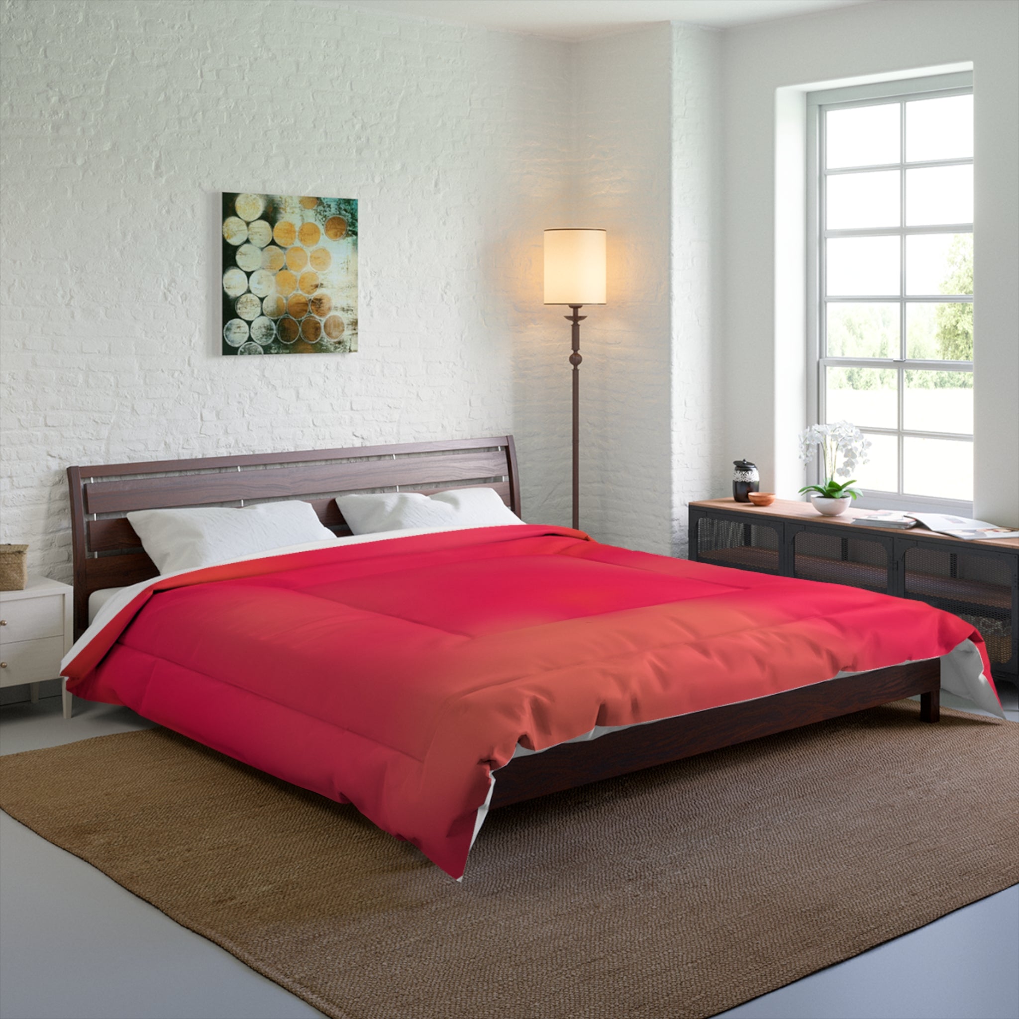 “The Skies Will Break For You, My Friend” Coral Ombre Comforter – Bright Pink Gradient Bedding