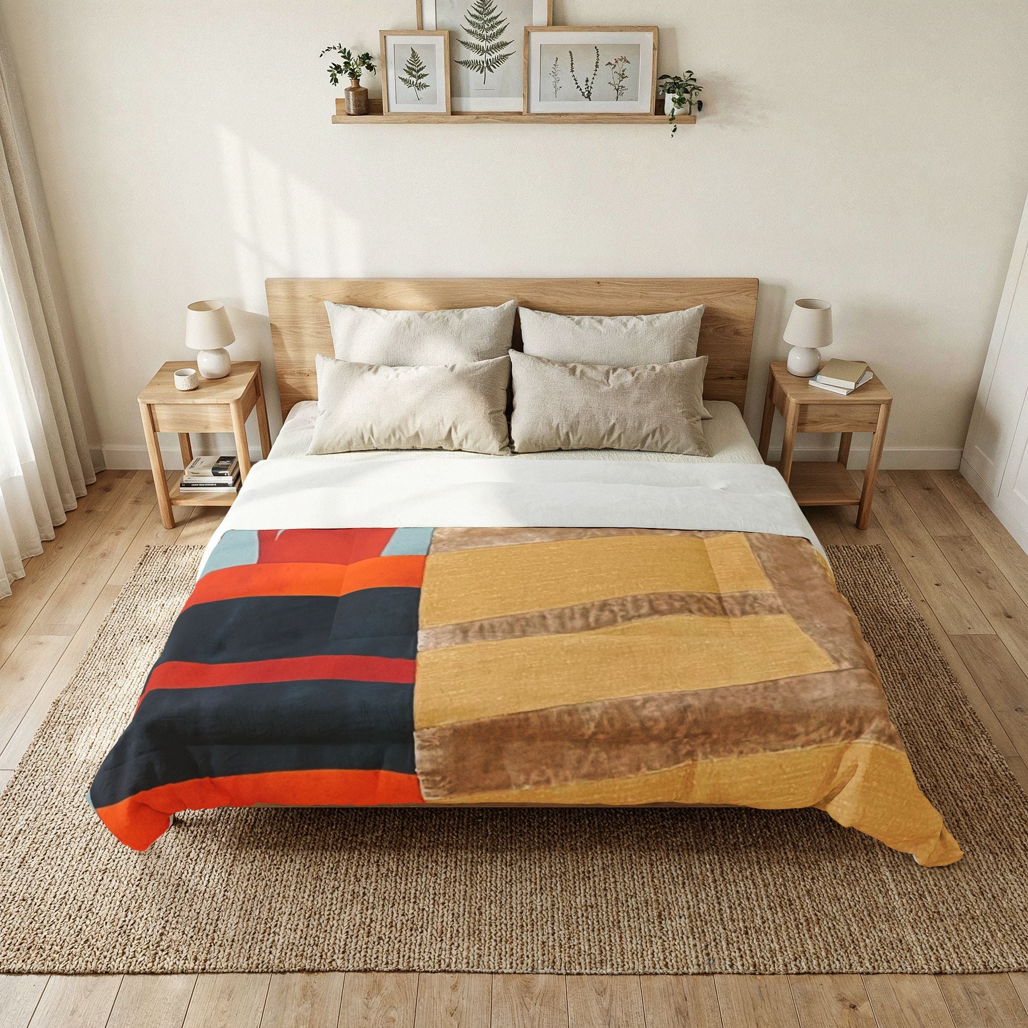 "Hannah and Samuel" Abstract Colorblock Cotton Comforter – Warm Geometric Bedspread
