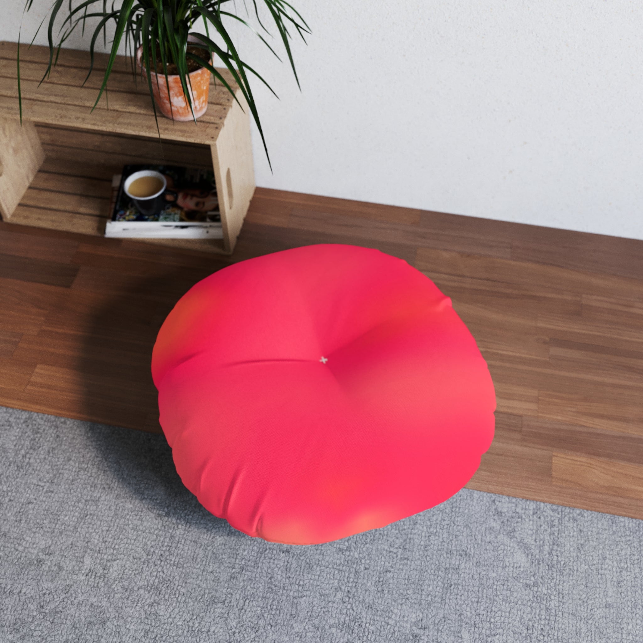 "The Skies Will Break For You, My Friend" Round Tufted Floor Pillow — Gradient Coral Pink Meditation Cushion