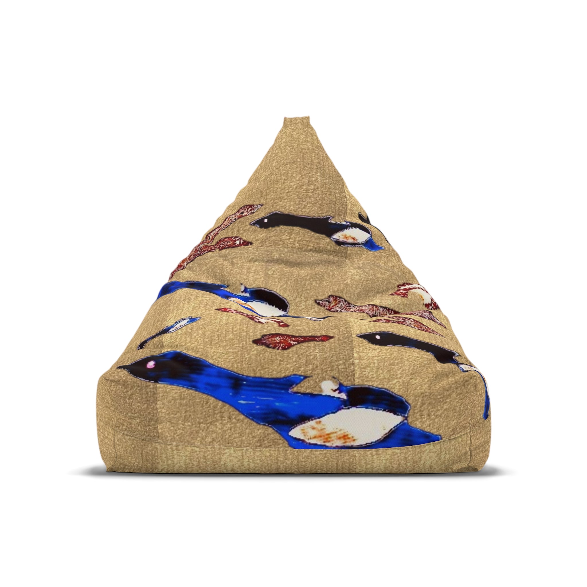 "Fly Me to the Moon" Bean Bag Cover — Blue Birds In Flight, Gold and Bronze Pattern Slipcover for Kids Room & Nursery