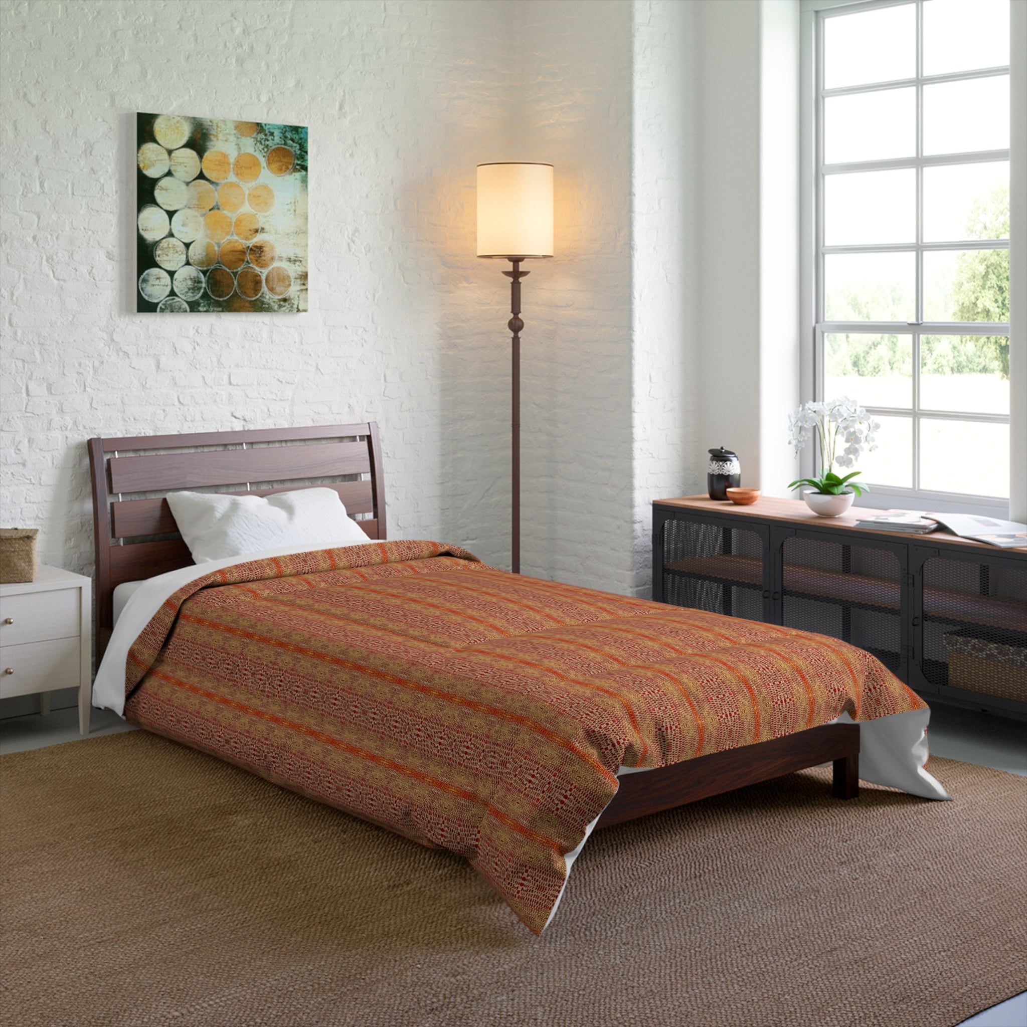 "Queen Mother" Boho Stripe Comforter - Rust Orange Vintage Pattern