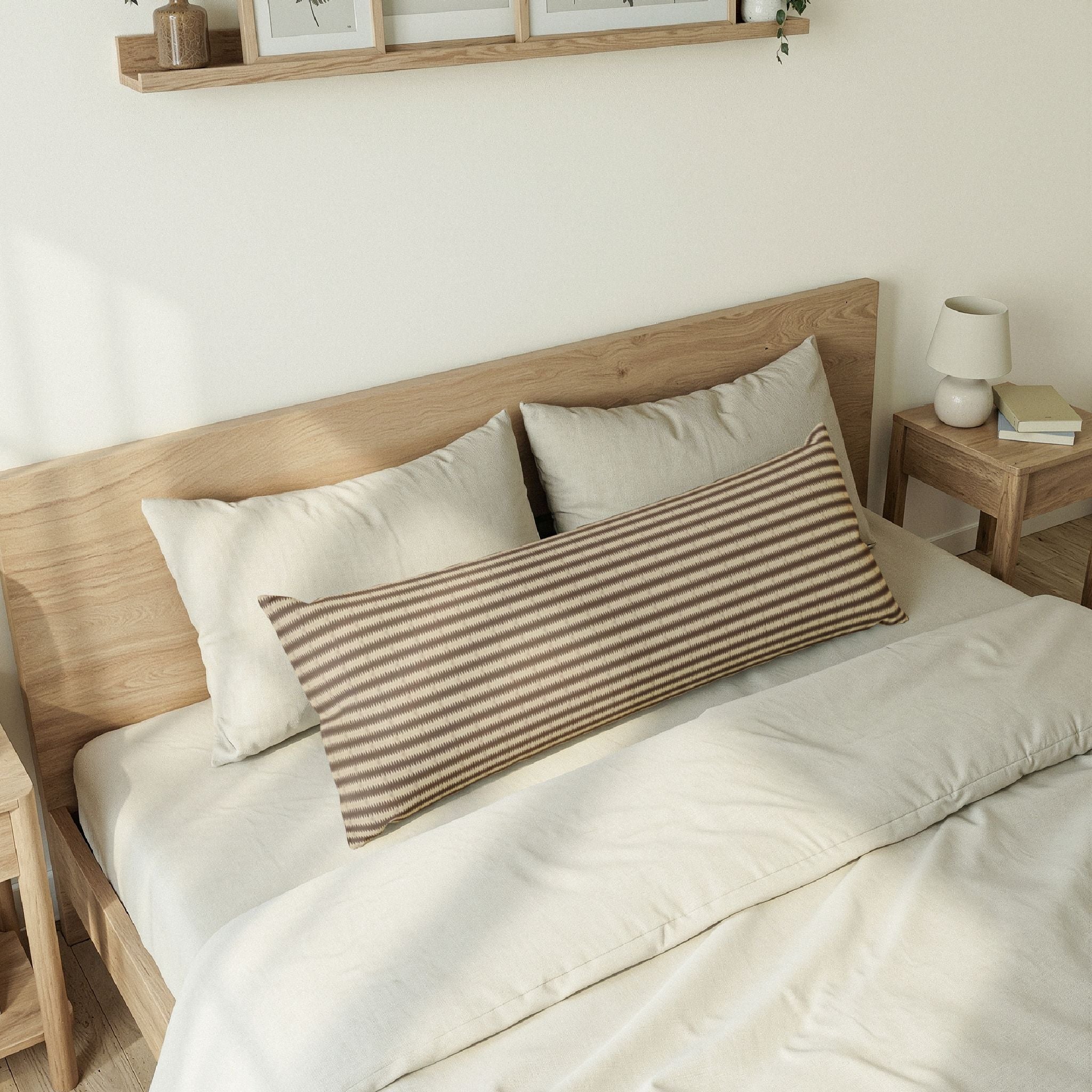 "Mississippi Morning" Striped Neutral Body Pillow — Cozy Brown Beige Lumbar Support