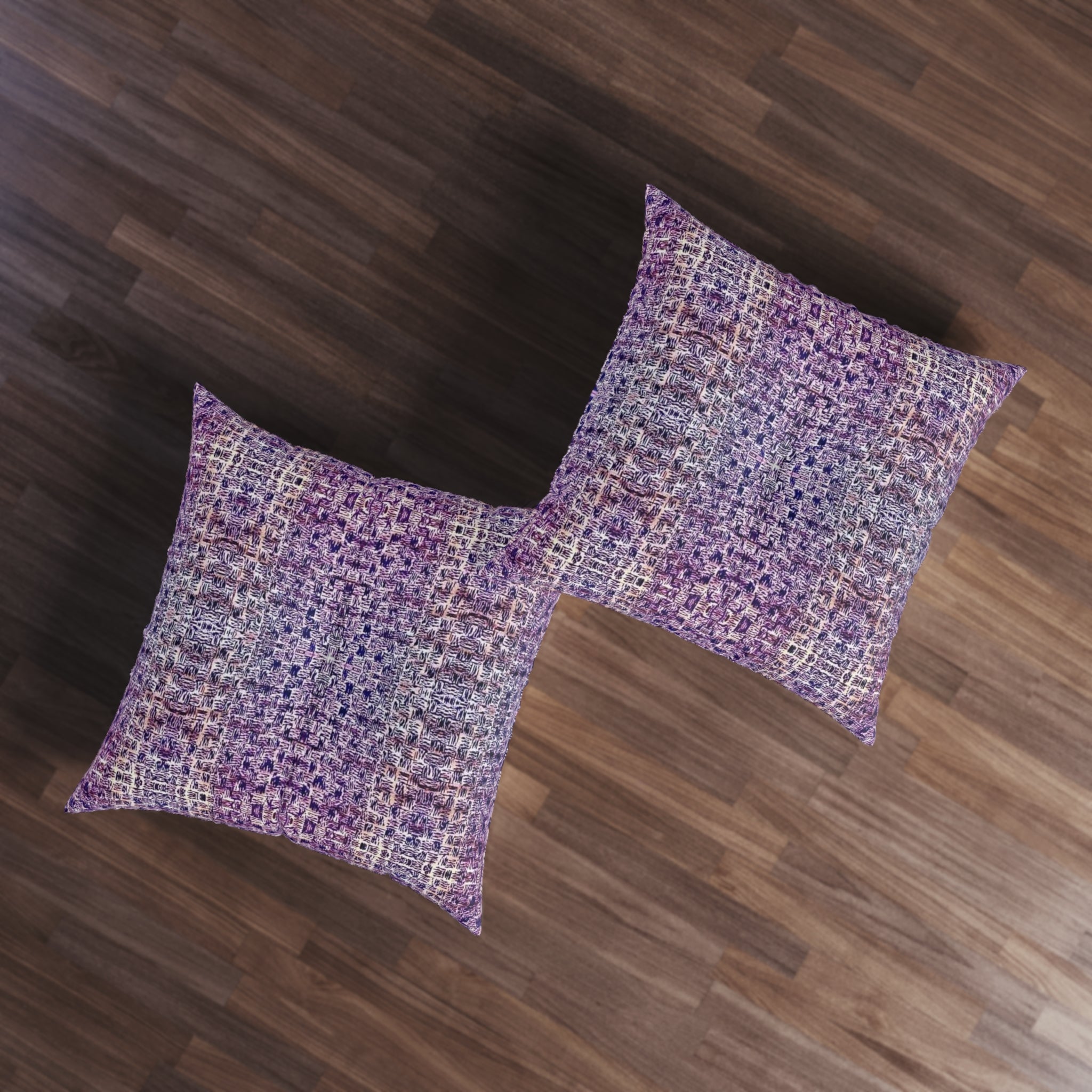 "Pauline, My Love" Tufted Floor Pillow — Lavender Plaid Boho Square Cushion
