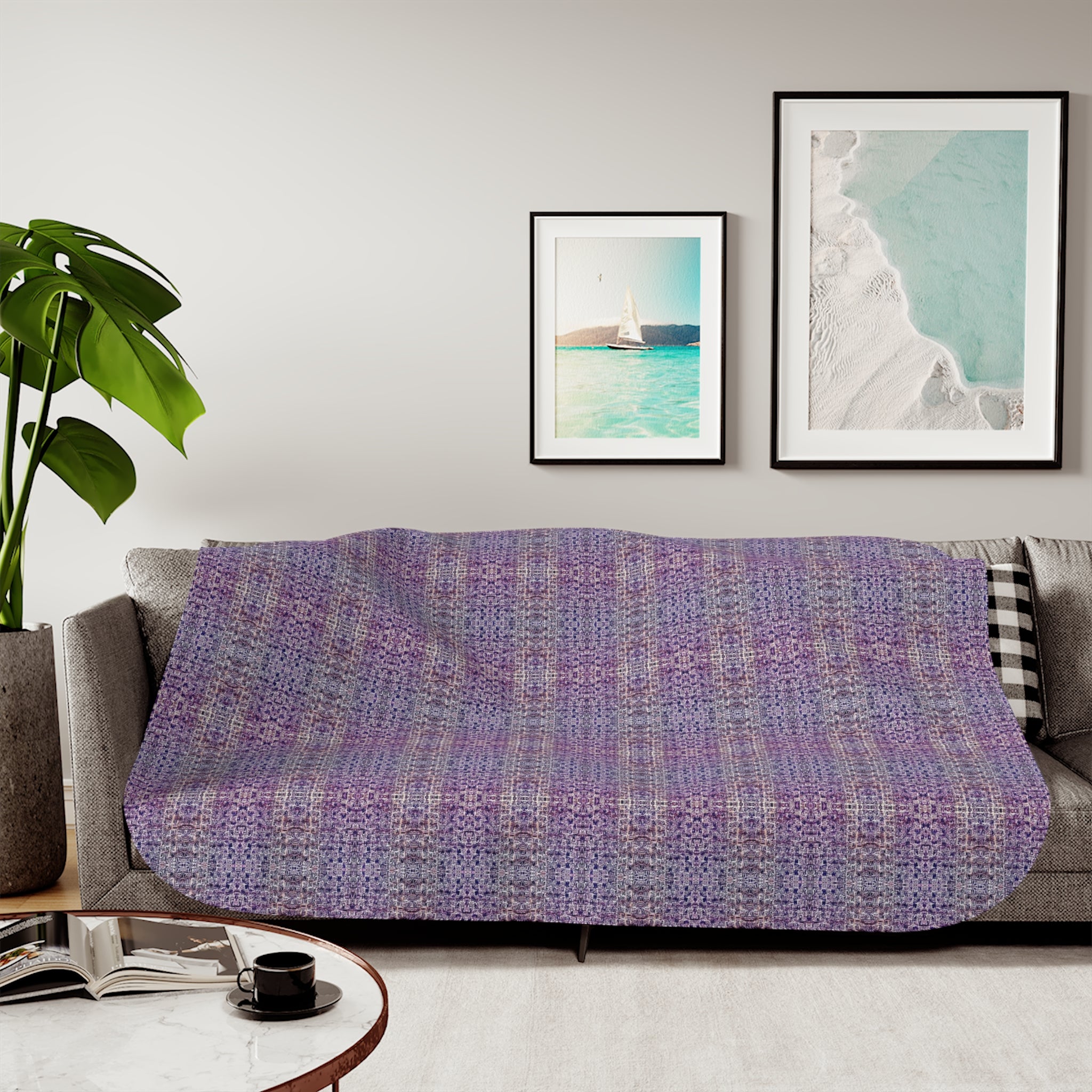 "Pauline, My Love" Purple Plaid Sherpa Blanket – Cozy Reversible Throw for Home, Couch & Gifts