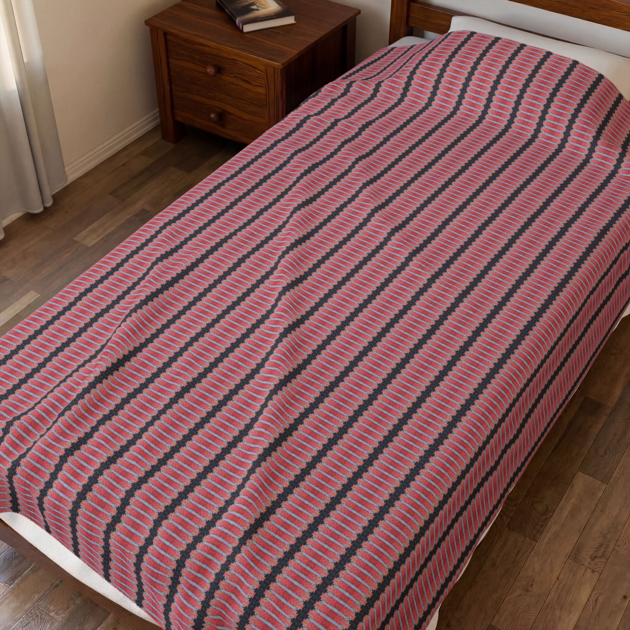 "The Nike of Samothrace" Striped Pink Velveteen Plush Blanket – Cozy Modern Throw