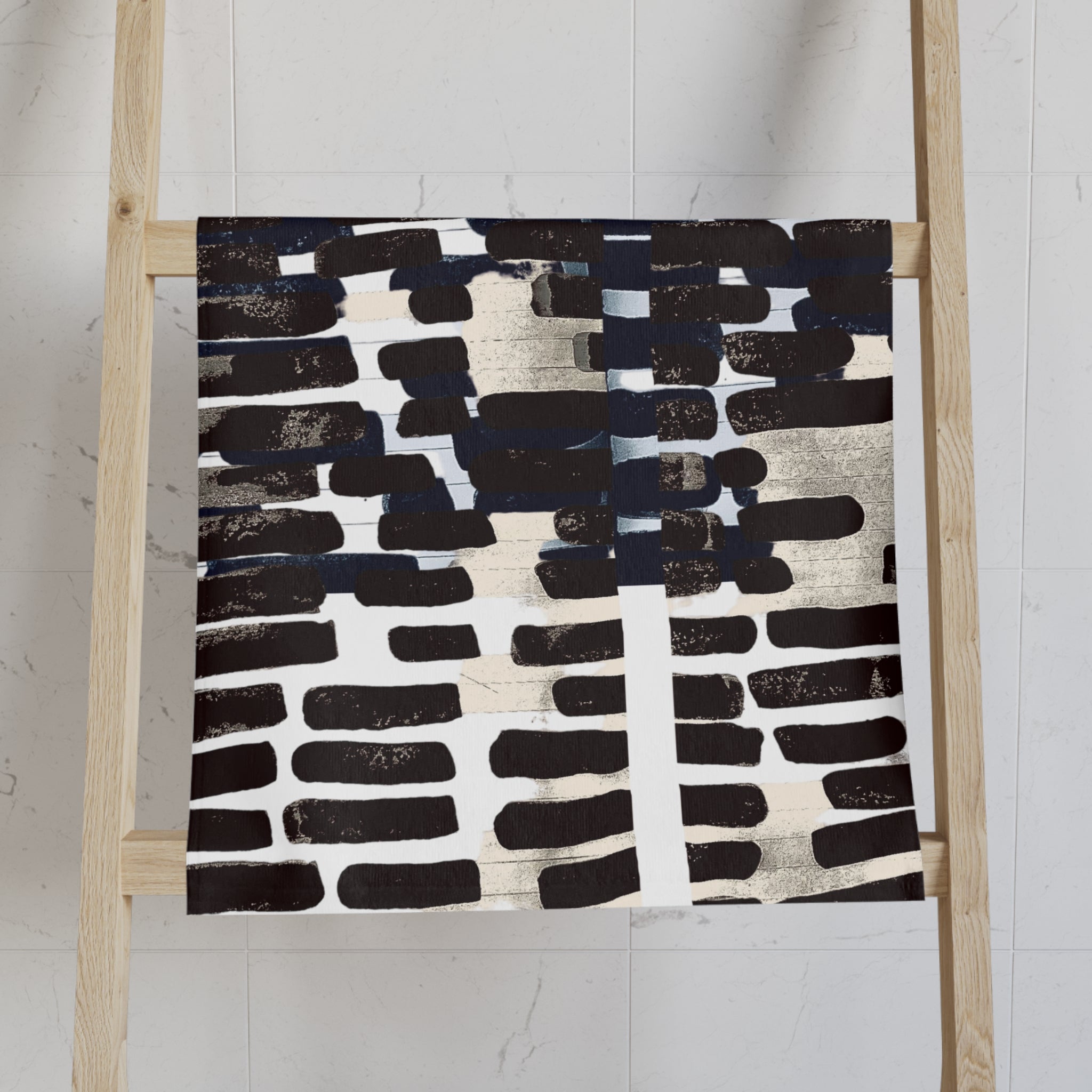 "Only My Notebook Knows How I Feel, My Heart Is On Every Page" Modern Black Brushstroke Hand Towel — Abstract Monochrome Kitchen & Bathroom Accent