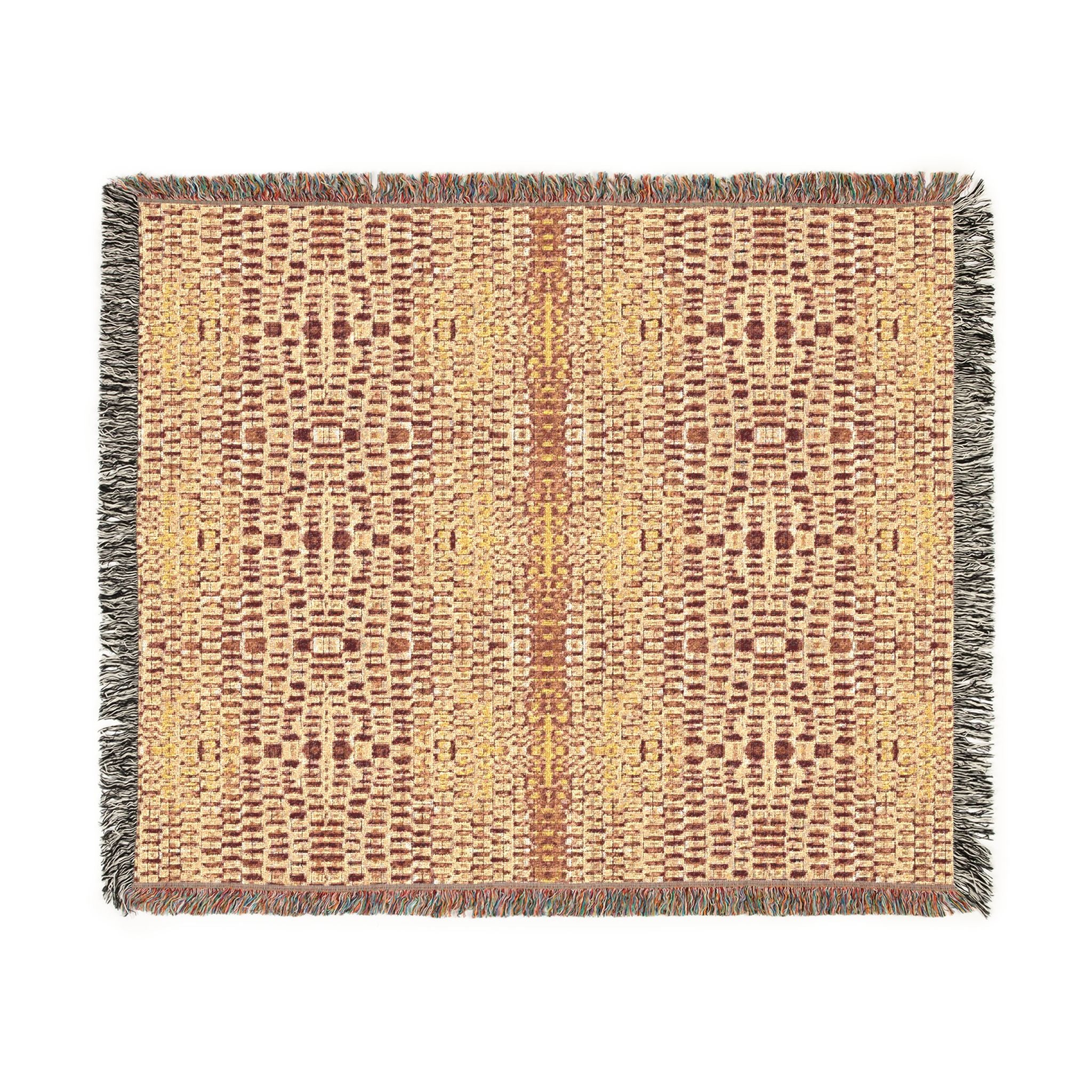 "Queen Mother" Woven Blanket — Warm Rustic Bronze and Gold Throw for Living Room & Cabin Decor
