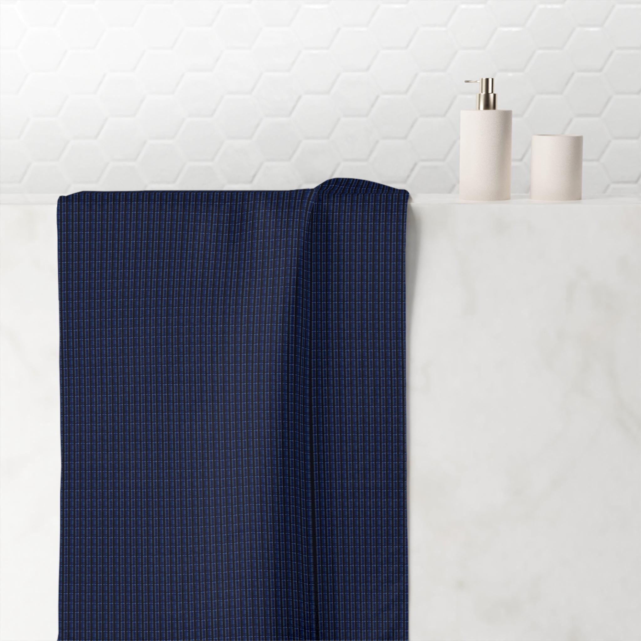 "Mississippi Midnight: Lovely Banjo Blues" Navy Grid Cotton Towel — Lightweight Check Beach & Bath Towel