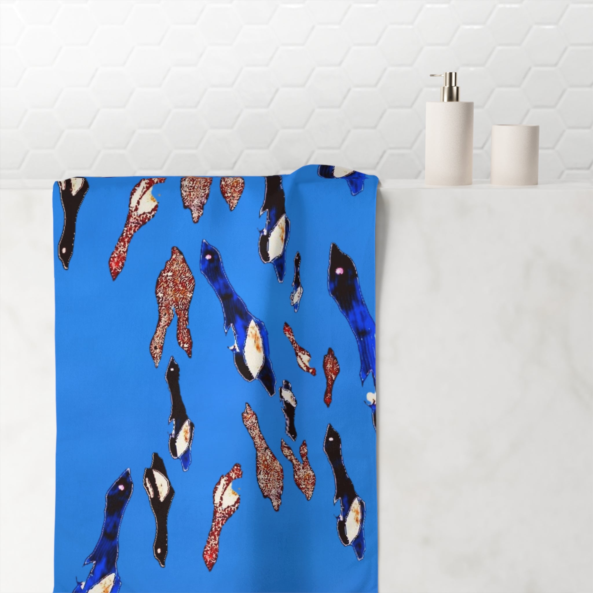 "Fly Me to the Moon" Blue Beach Towel —Tapestry Print Birds in Sky Flying to Moon Cotton Towel