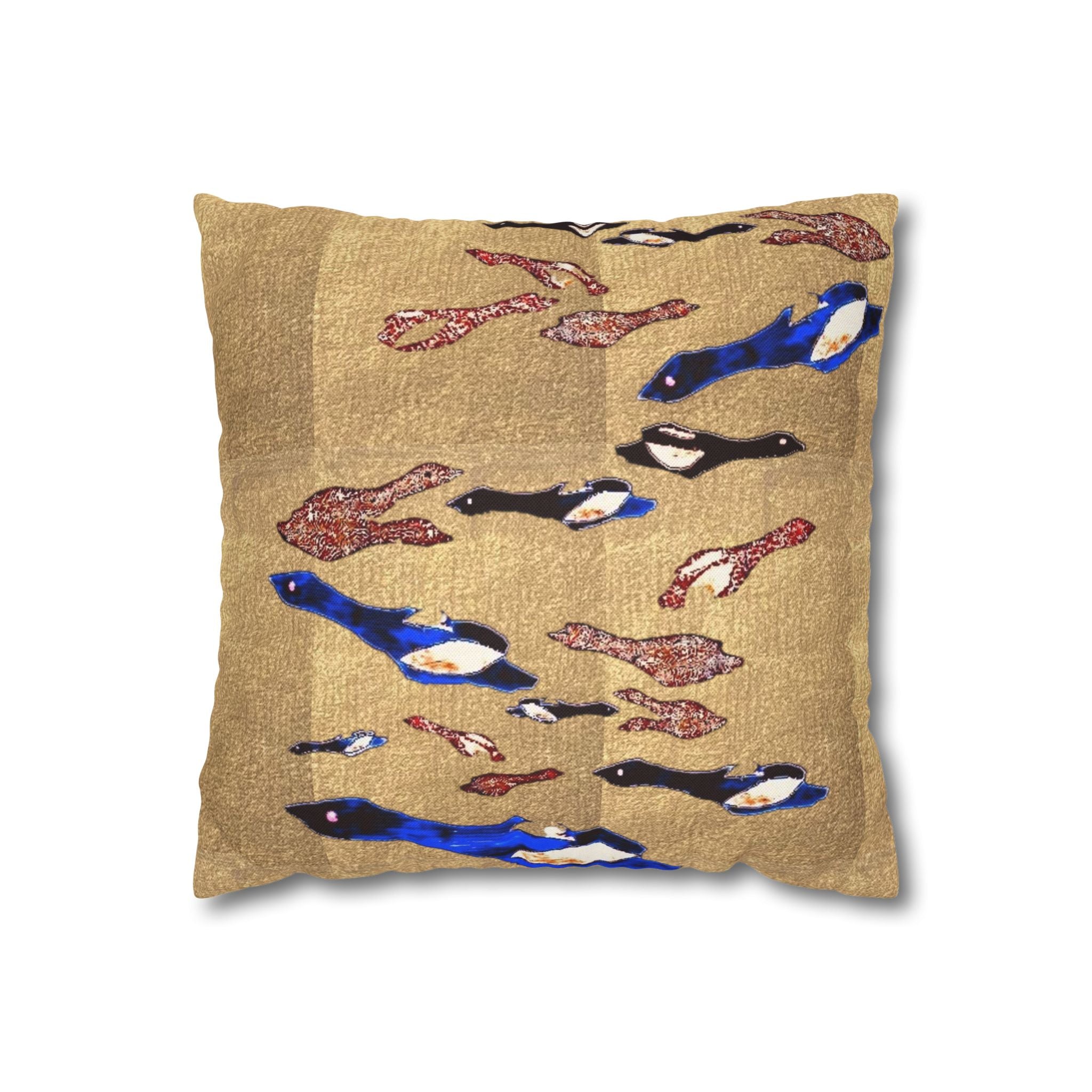 "Fly Me to the Moon" Birdie Blue and Gold Pattern Decorative Pillowcase — Spun Polyester Square Cushion Cover