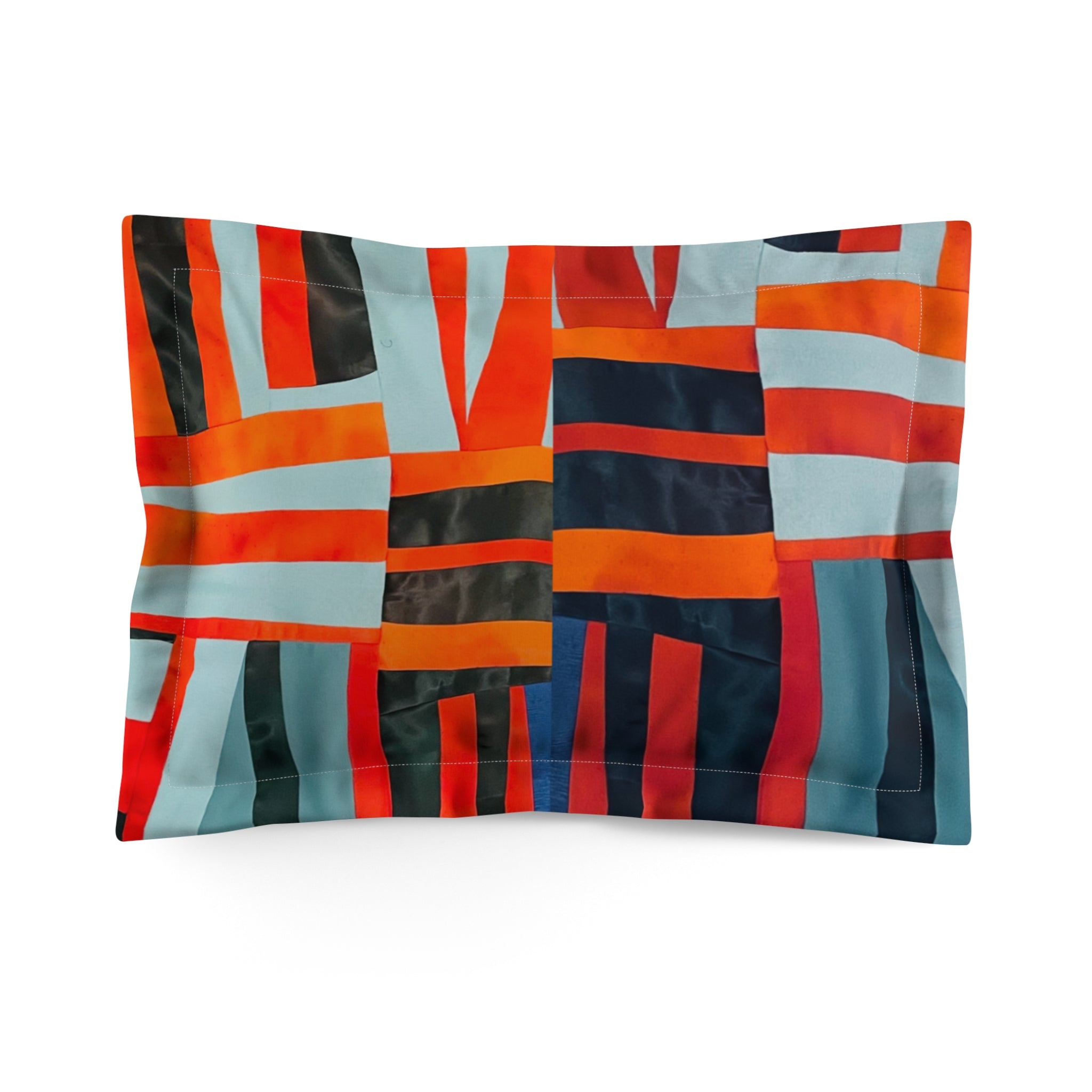 "Samuel" Abstract Geo Stripe Pillow Sham — Modern Red Orange & Teal Decorative Pillowcase