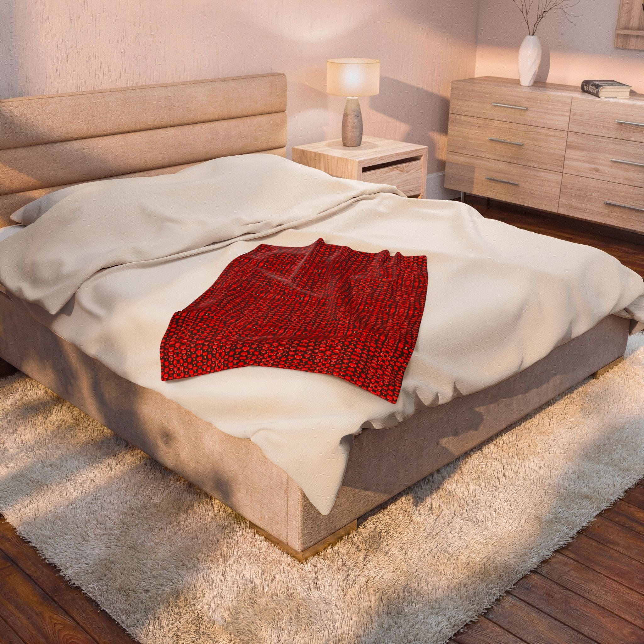 "Japanese Cherry Blossom" Red Berry Velvet Plush Blanket — Cozy Holiday Throw