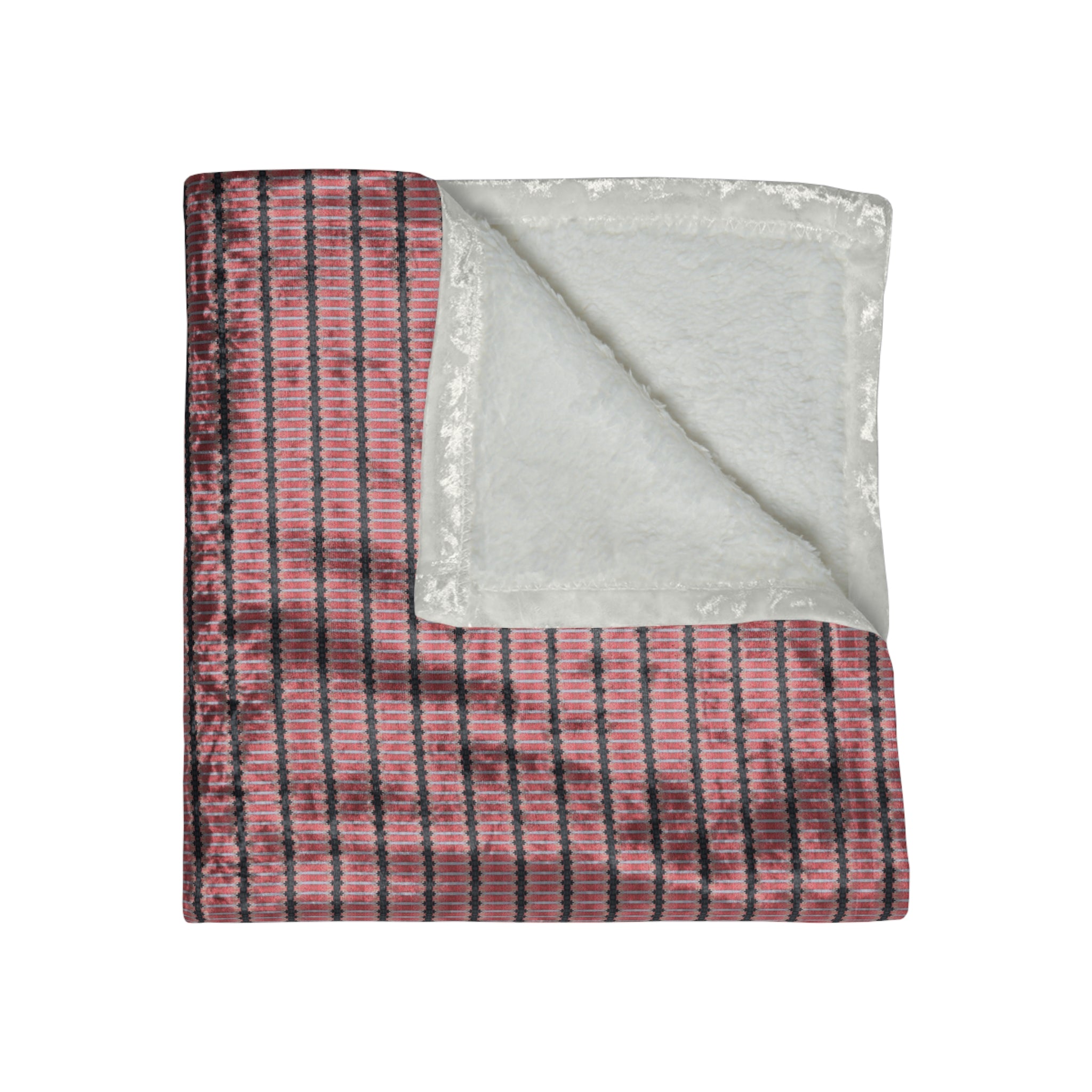 "The Nike of Samothrace" Crushed Velvet Blanket — Red & Black Geometric Striped Throw
