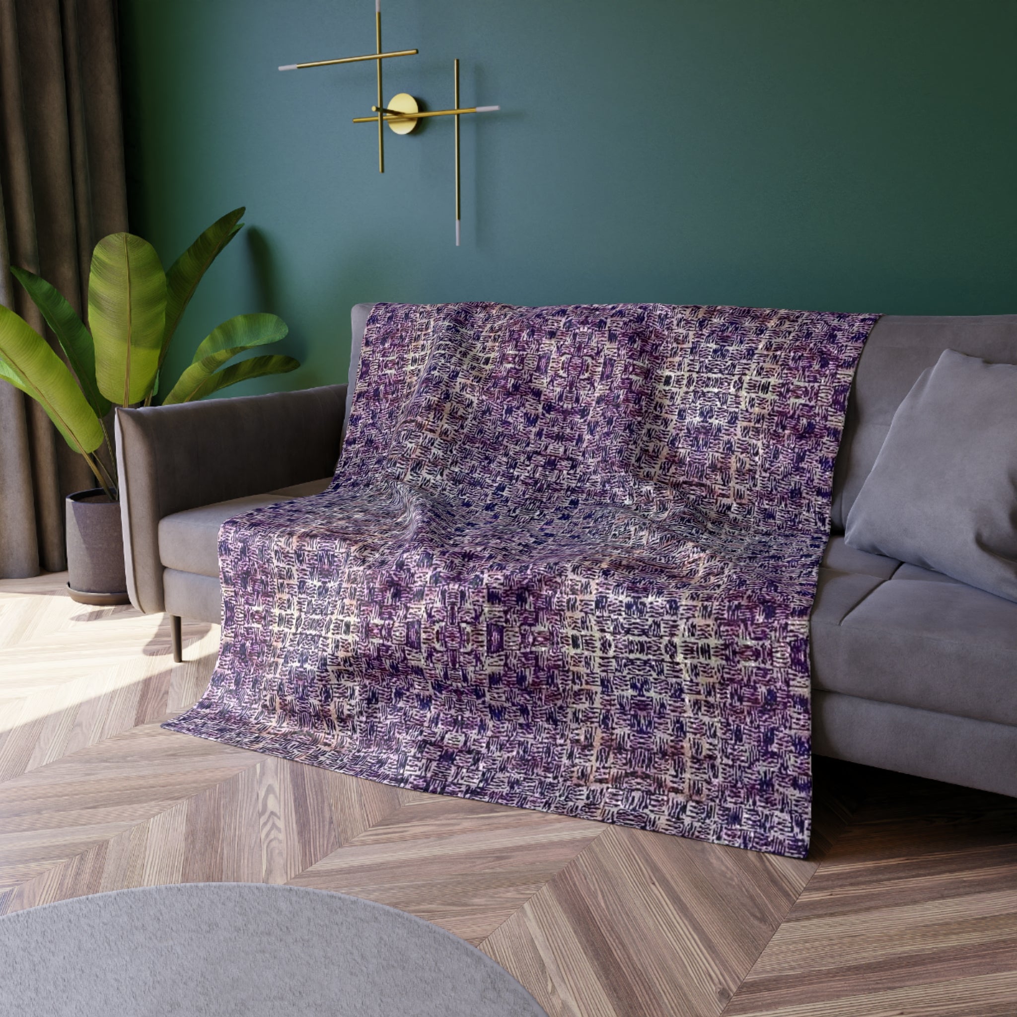 “Pauline, My Love” Crushed Velvet Blanket — Plush Purple Mosaic Throw for Cozy Living Room & Bedroom