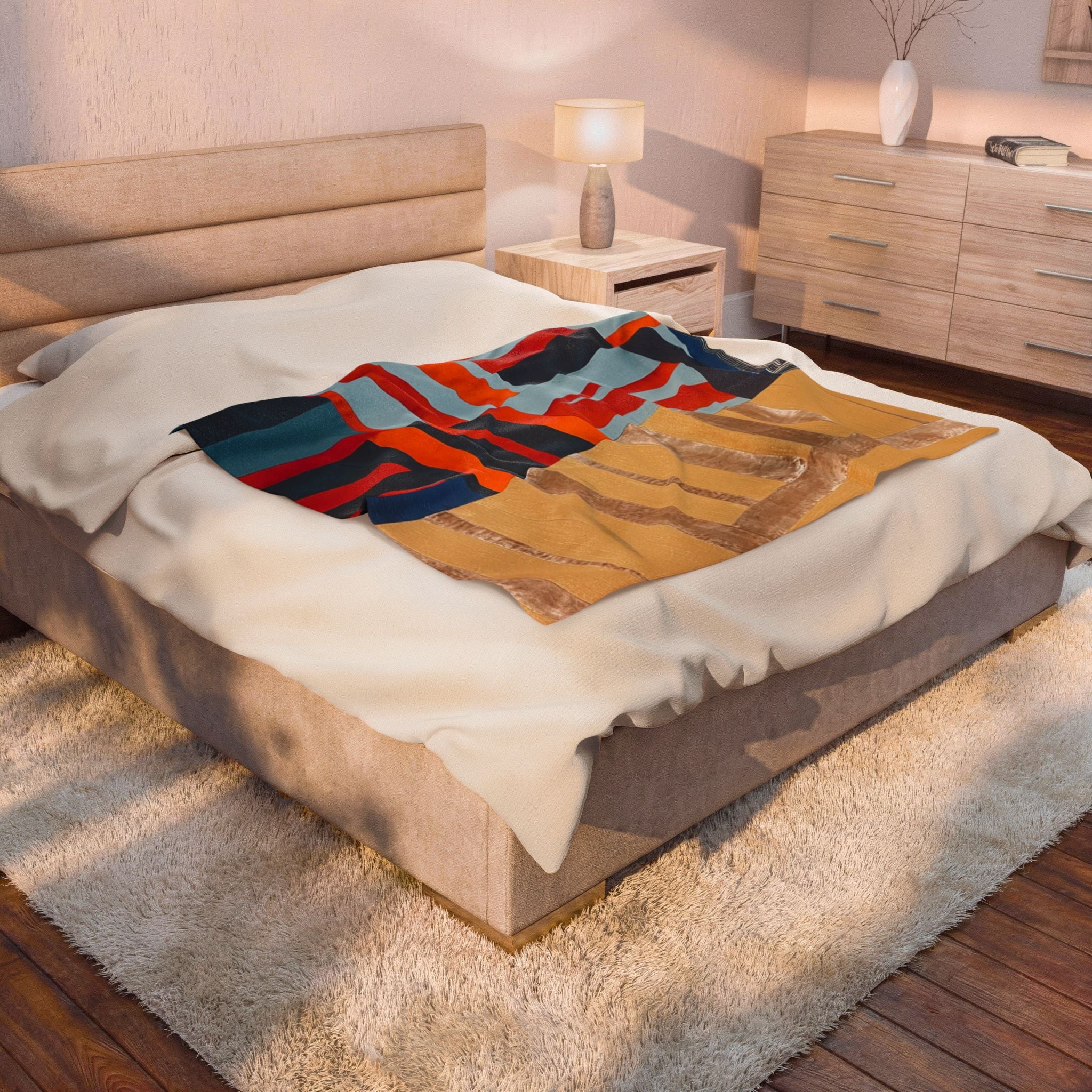 "Hannah and Samuel" Abstract Velvet Plush Blanket — Modern Geometric Throw for Living Room & Gift