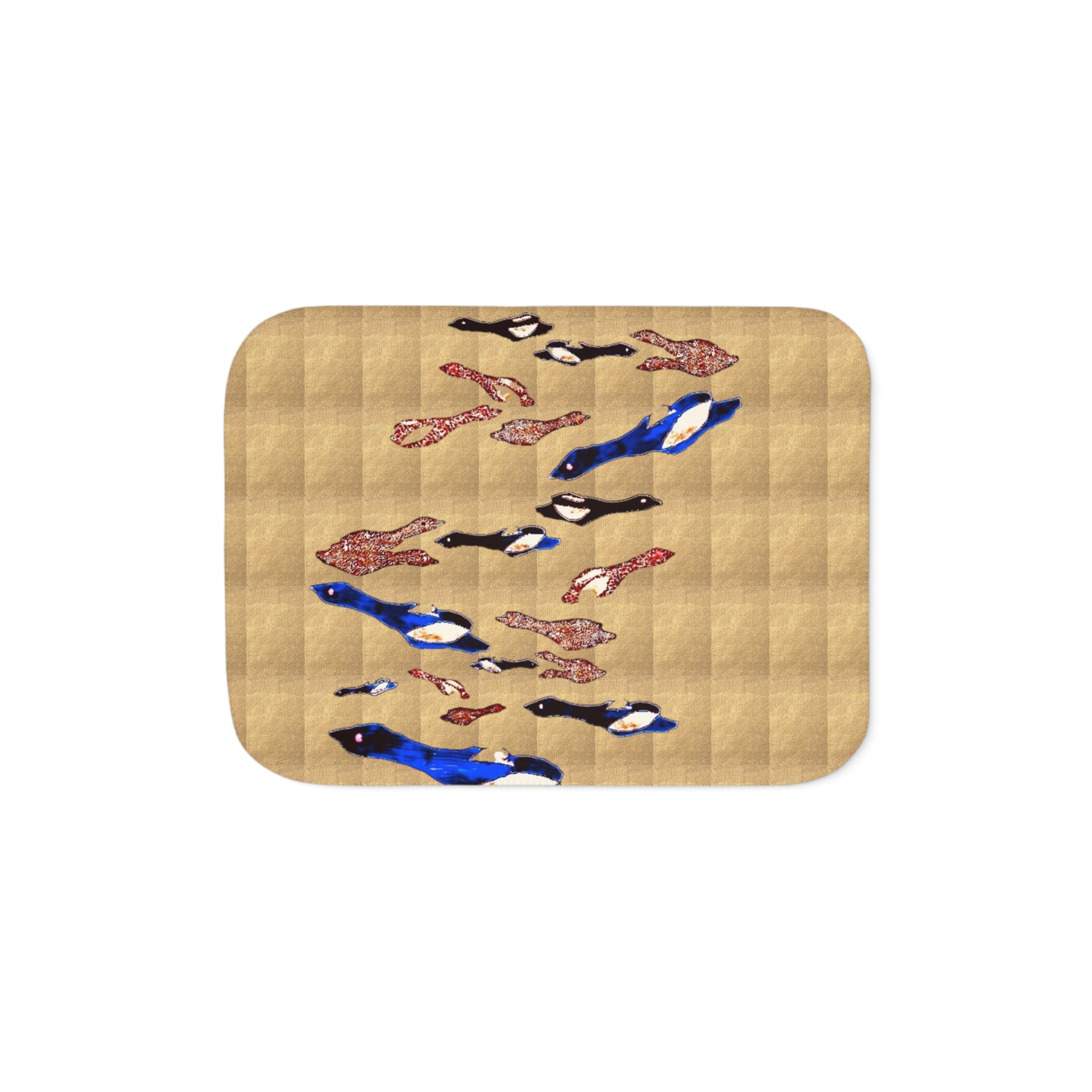 "Fly Me to the Moon" Magpie Flock Sherpa Blanket — Cozy Beige Throw with Blue Bird Motif