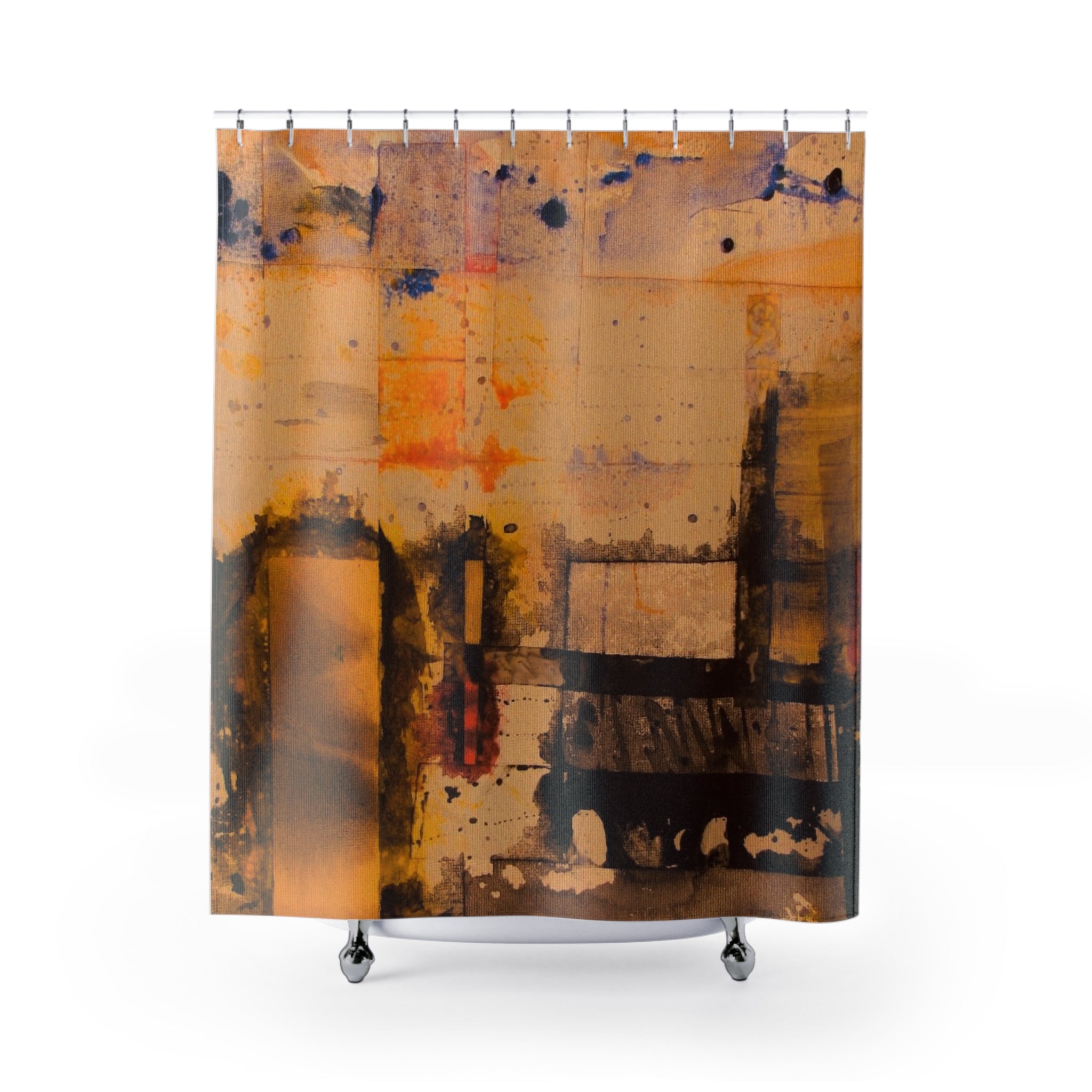 "Dance in the Rain" Abstract Vintage Texture Shower Curtain — Retro Paint-Splatter Bathroom Decor