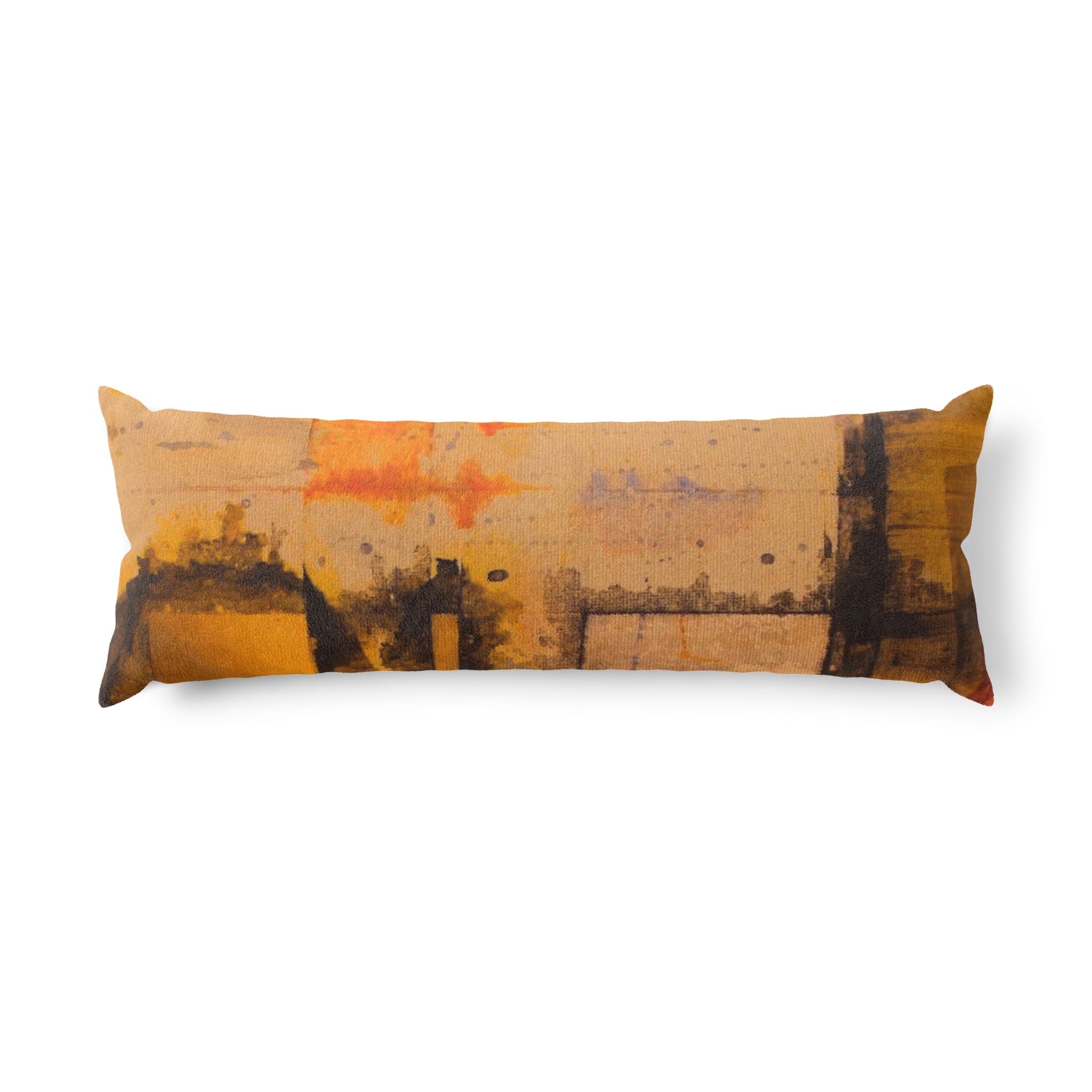 "Dance in the Rain" Abstract Sunset Body Pillow – Warm Orange Modern Decorative Lumbar Cushion