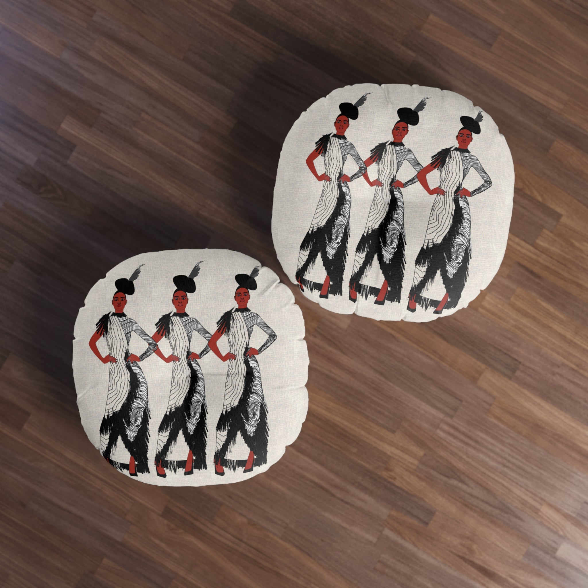 "Fierce Honey" Art Deco Flapper Trio Round Floor Pillow