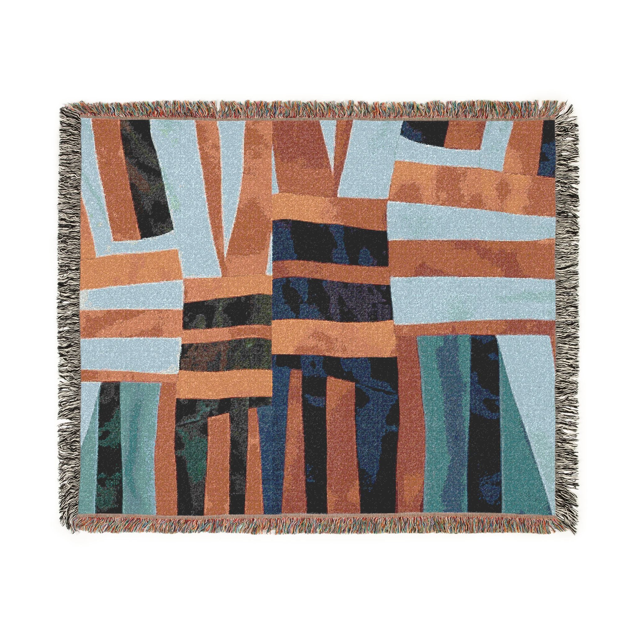 "Samuel" Quilt Block Abstract Geometric Woven Blanket — Modern Boho Throw for Living Room & Cozy Decor
