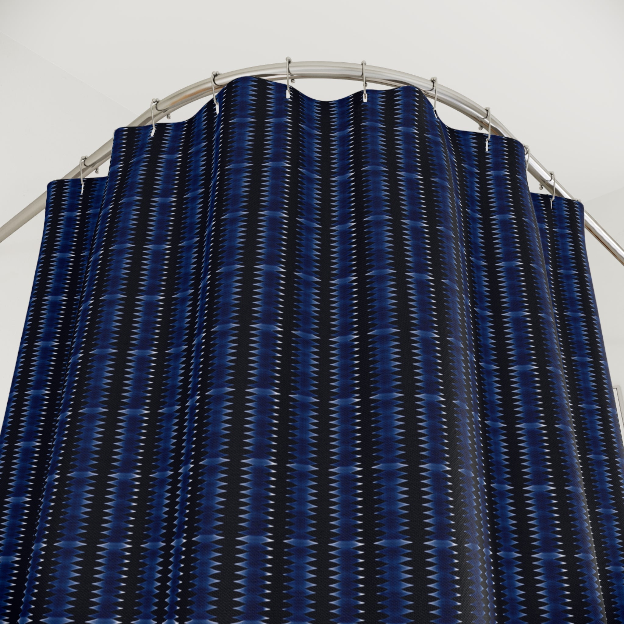 "Mississippi Midnight: Lovely Banjo Blues" Navy Blue Plaid Shower Curtain — Modern Geometric Bathroom Decor