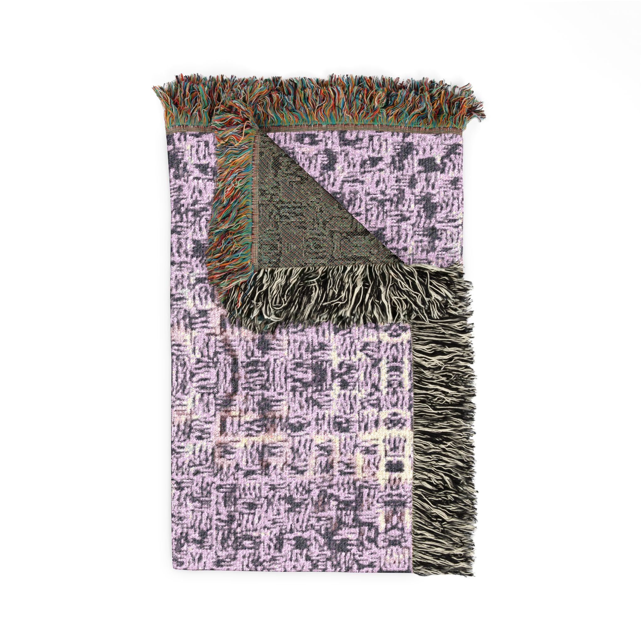 "Pauline, My Love" Pen Drawing On Paper, Violet Woven Textile, Warm Blanket