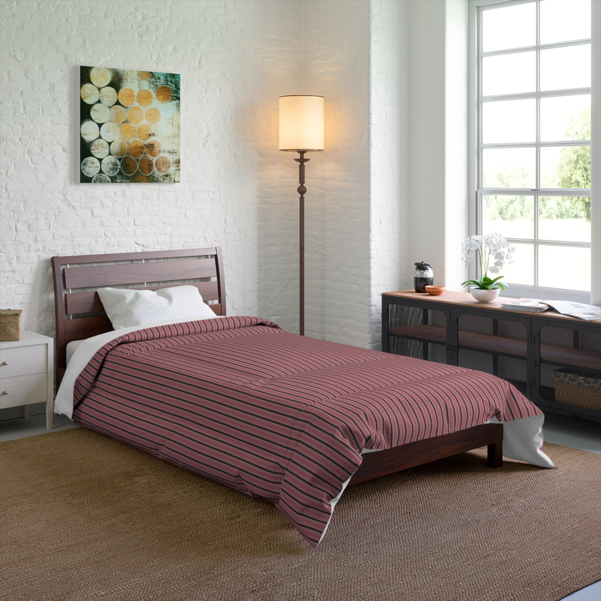 "The Nike of Samothrace" Striped Mauve Comforter – Modern Minimal Bedroom Duvet Cover